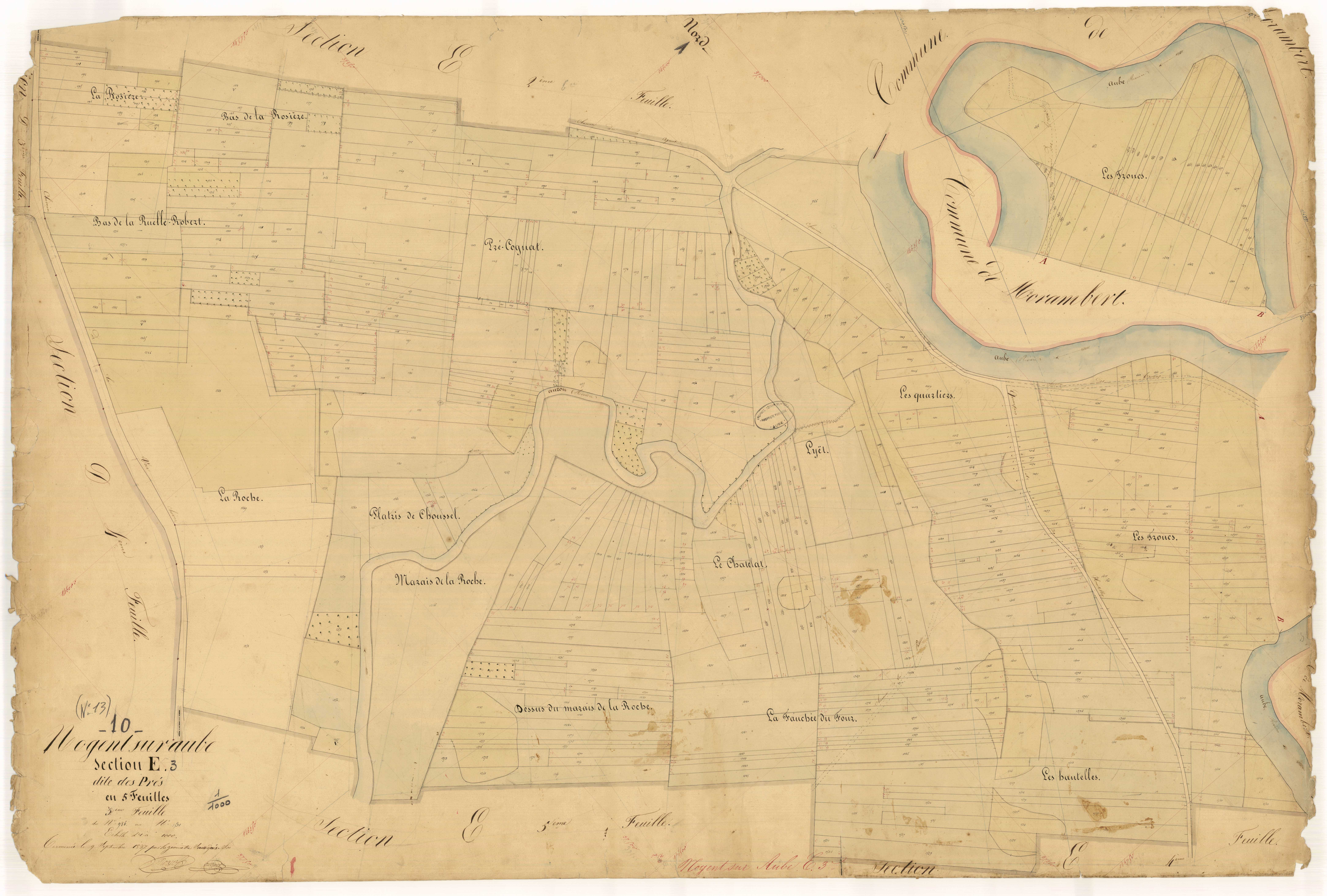 Nogent-sur-Aube, section E dite des Prés, feuille n° 3, parcelles n°986-1531