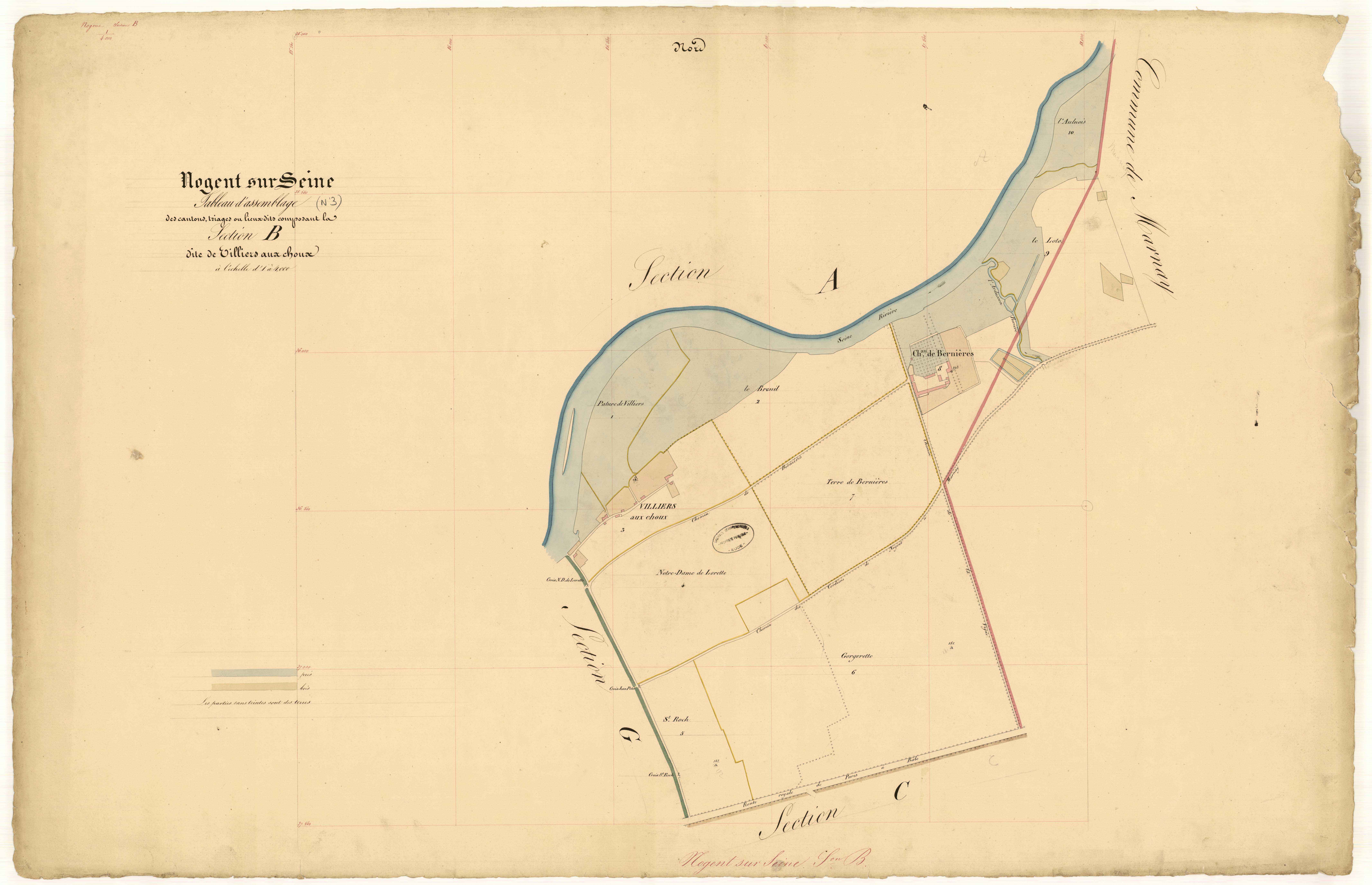 Nogent-sur-Seine, tableau d'assemblage section B dite de Villiers aux choux