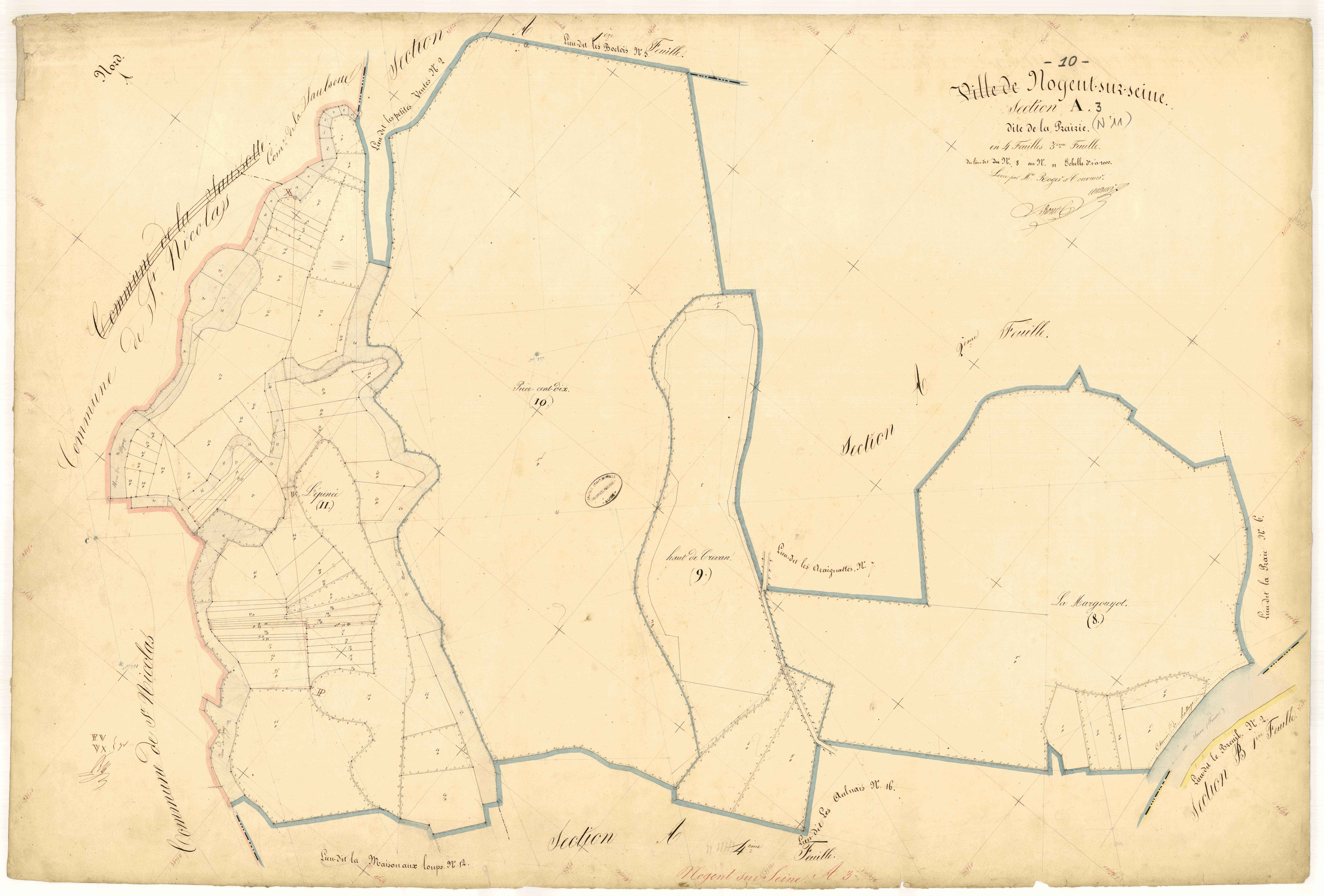 Nogent-sur-Seine, section A dite de la prairie, feuille  n° 3