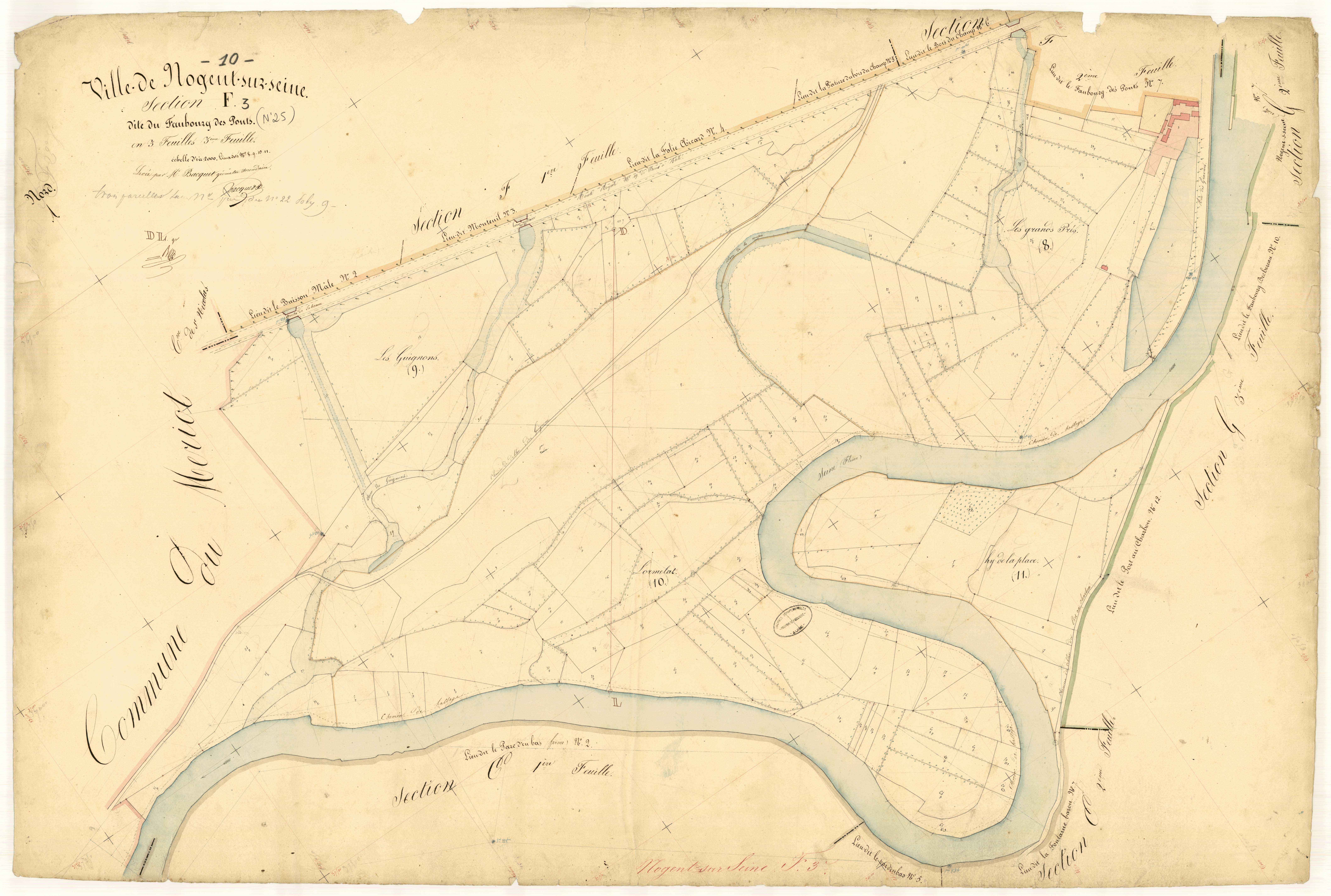 Nogent-sur-Seine, section F dite du faubourg des ponts, feuille  n° 3