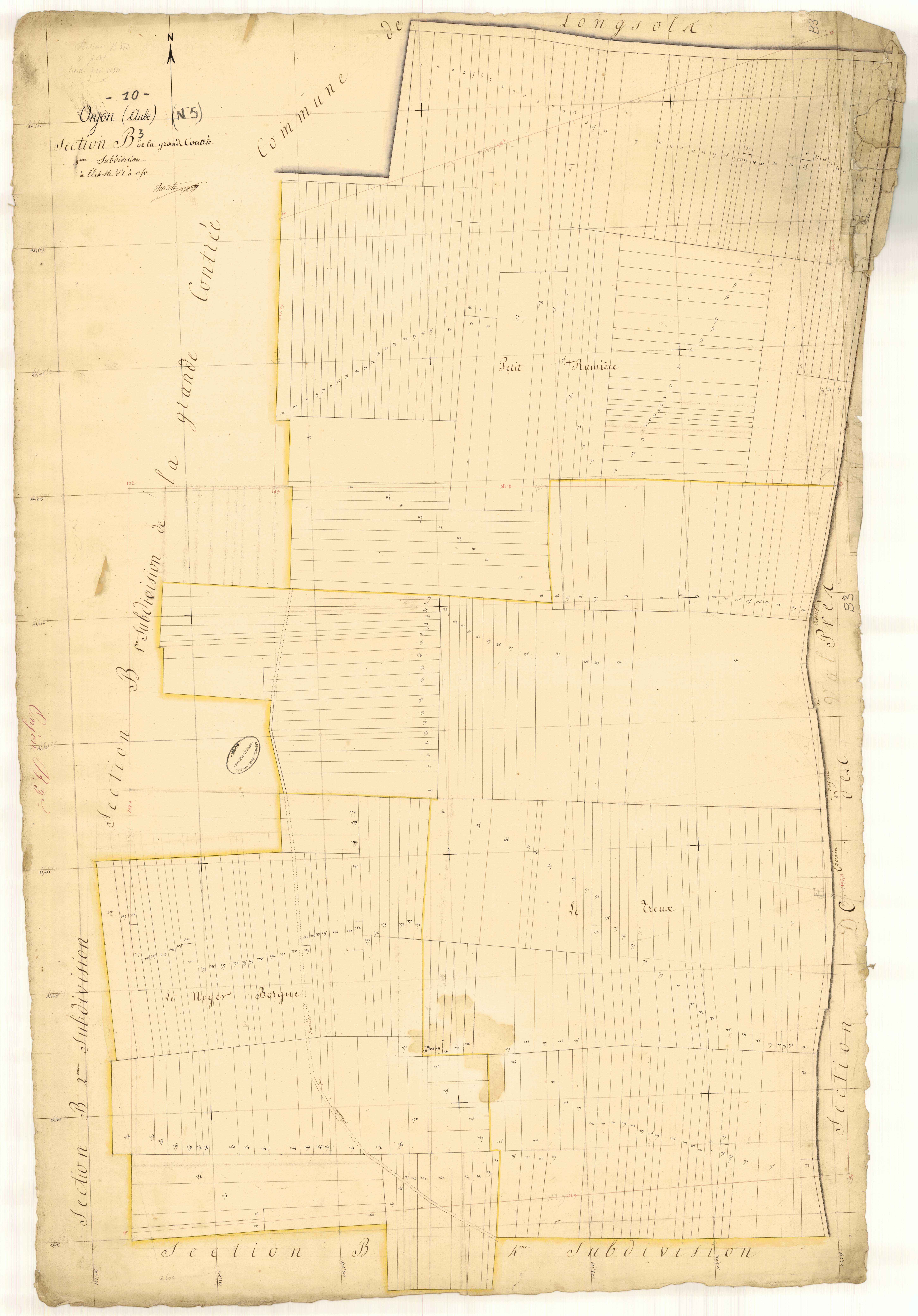 Onjon, section B dite de la grande contrée, feuille n° 3