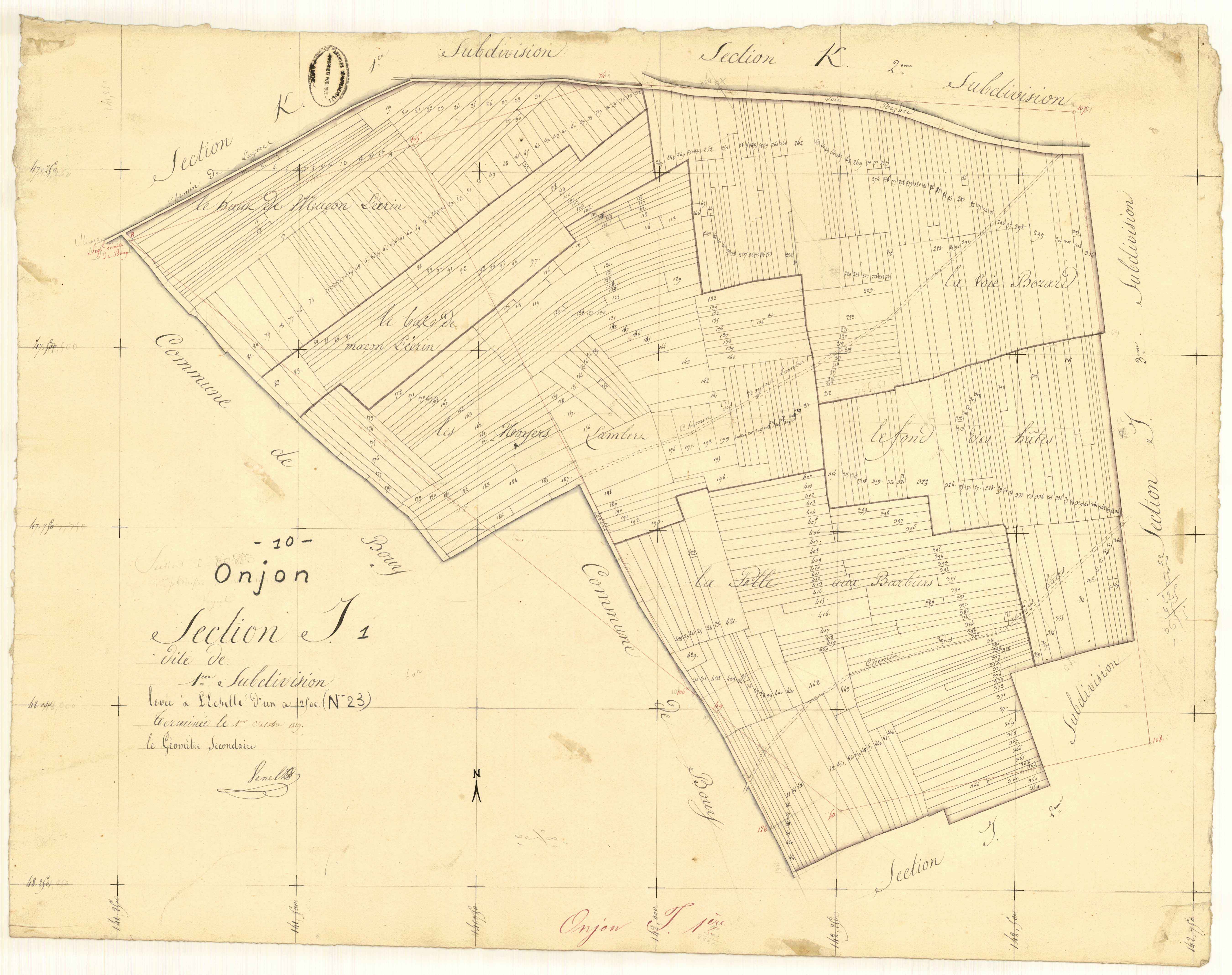 Onjon, section J, feuille n° 1
