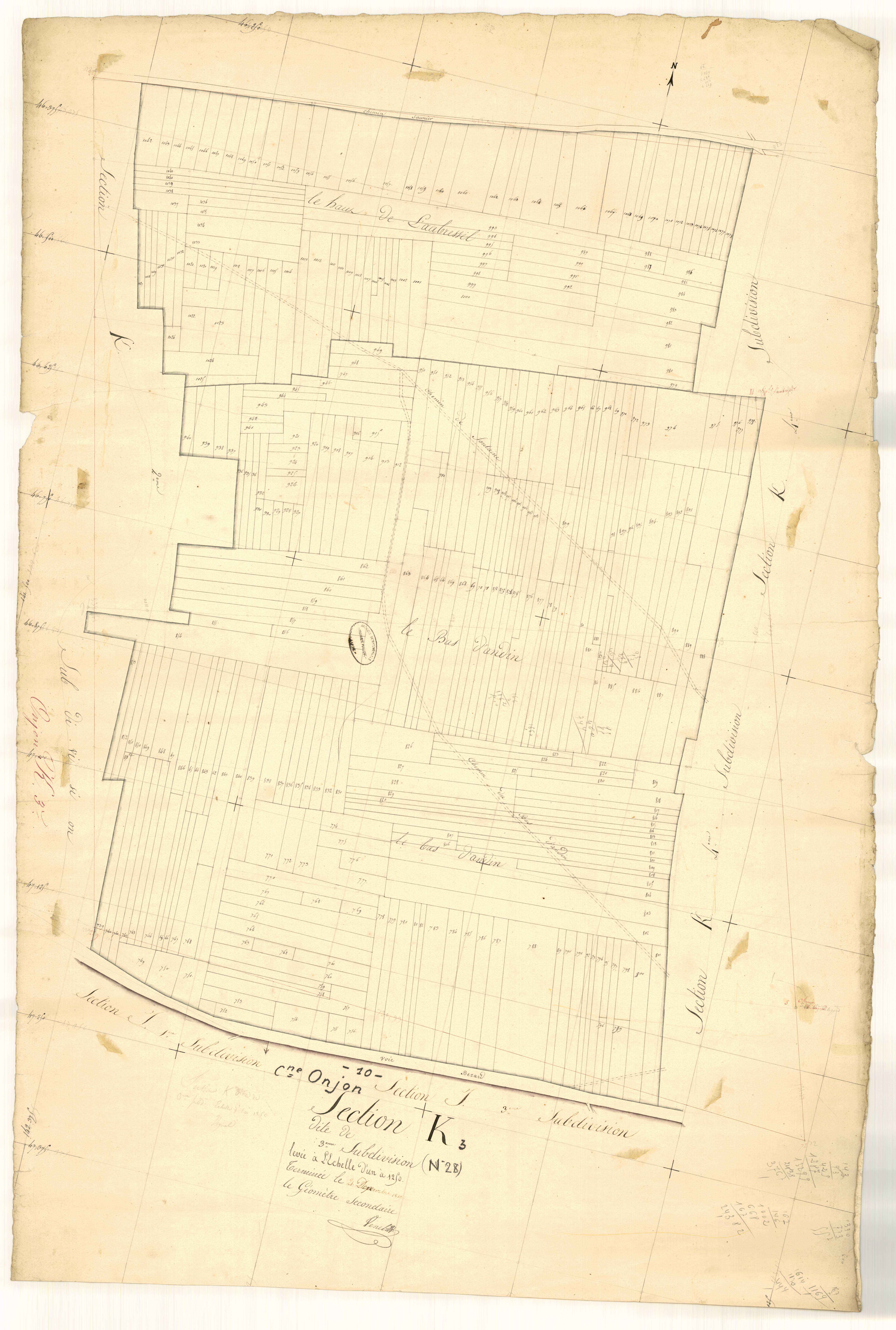 Onjon, section K dite des Andins, feuille n° 3