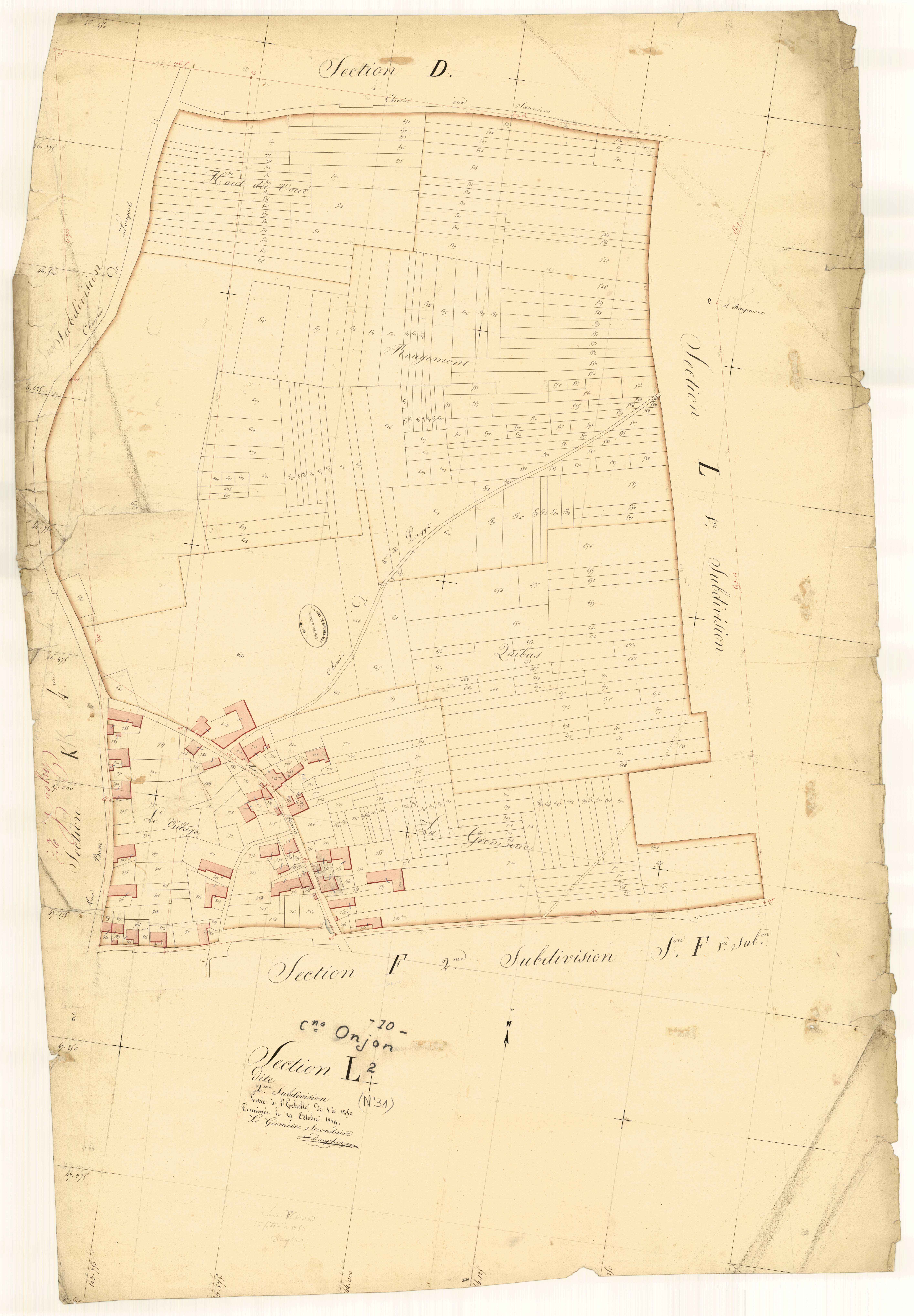 Onjon, section L dite de la grosse Nosot, feuille n° 2