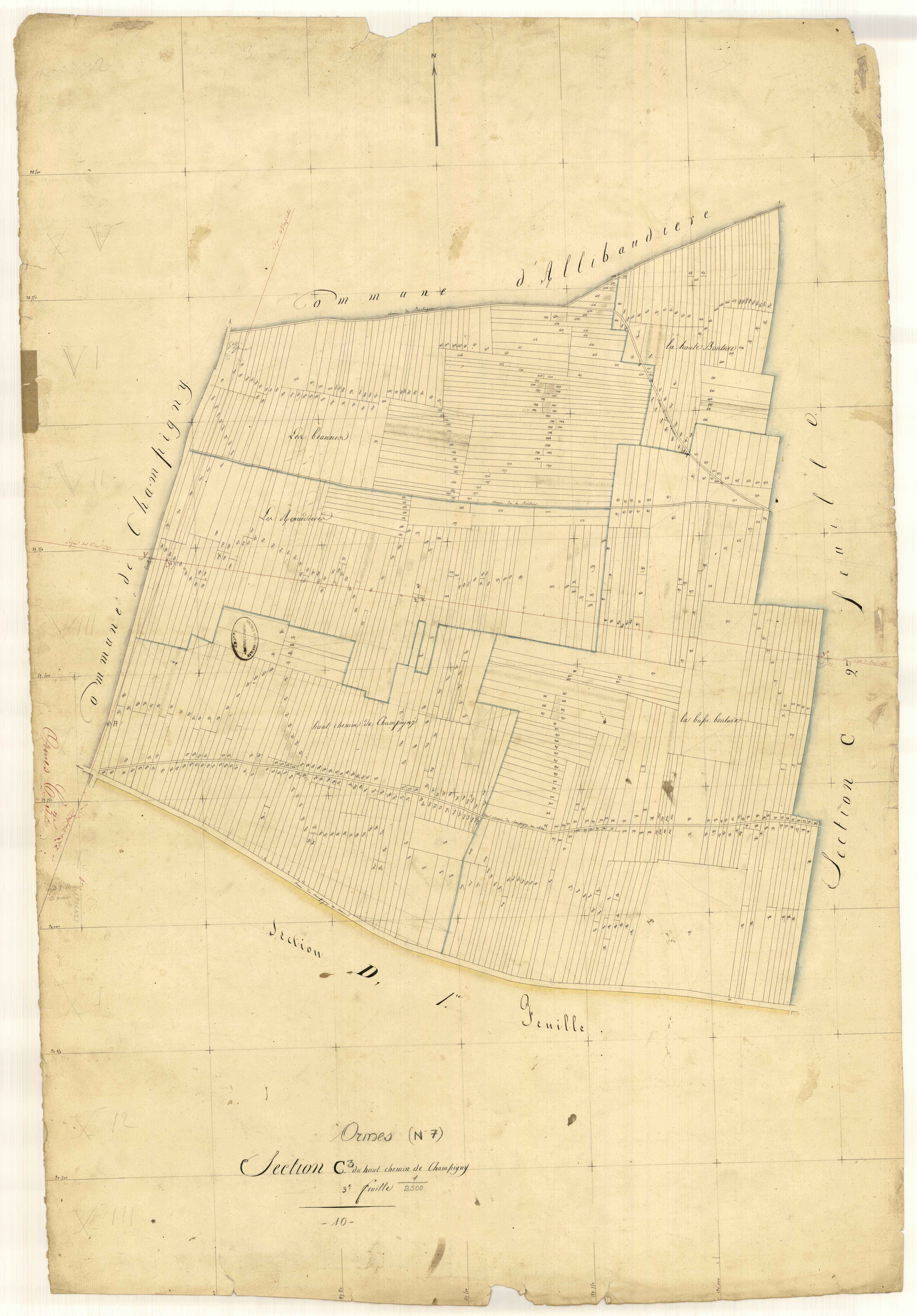 Ormes, section C dite du haut chemin de Champigny, feuille n° 3