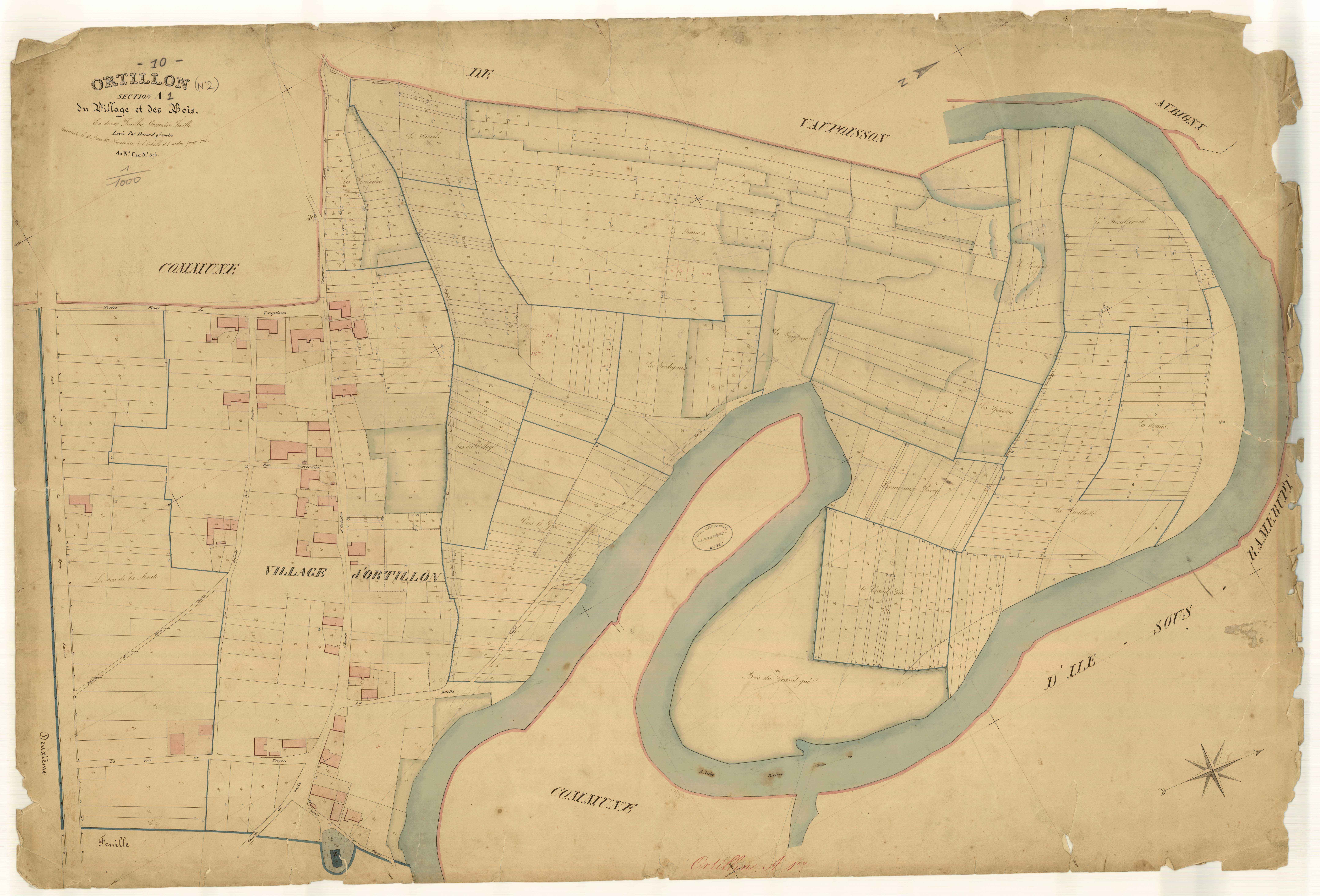 Ortillon, section A dite du village et des bois, feuille n° 1, parcelles n°1-576