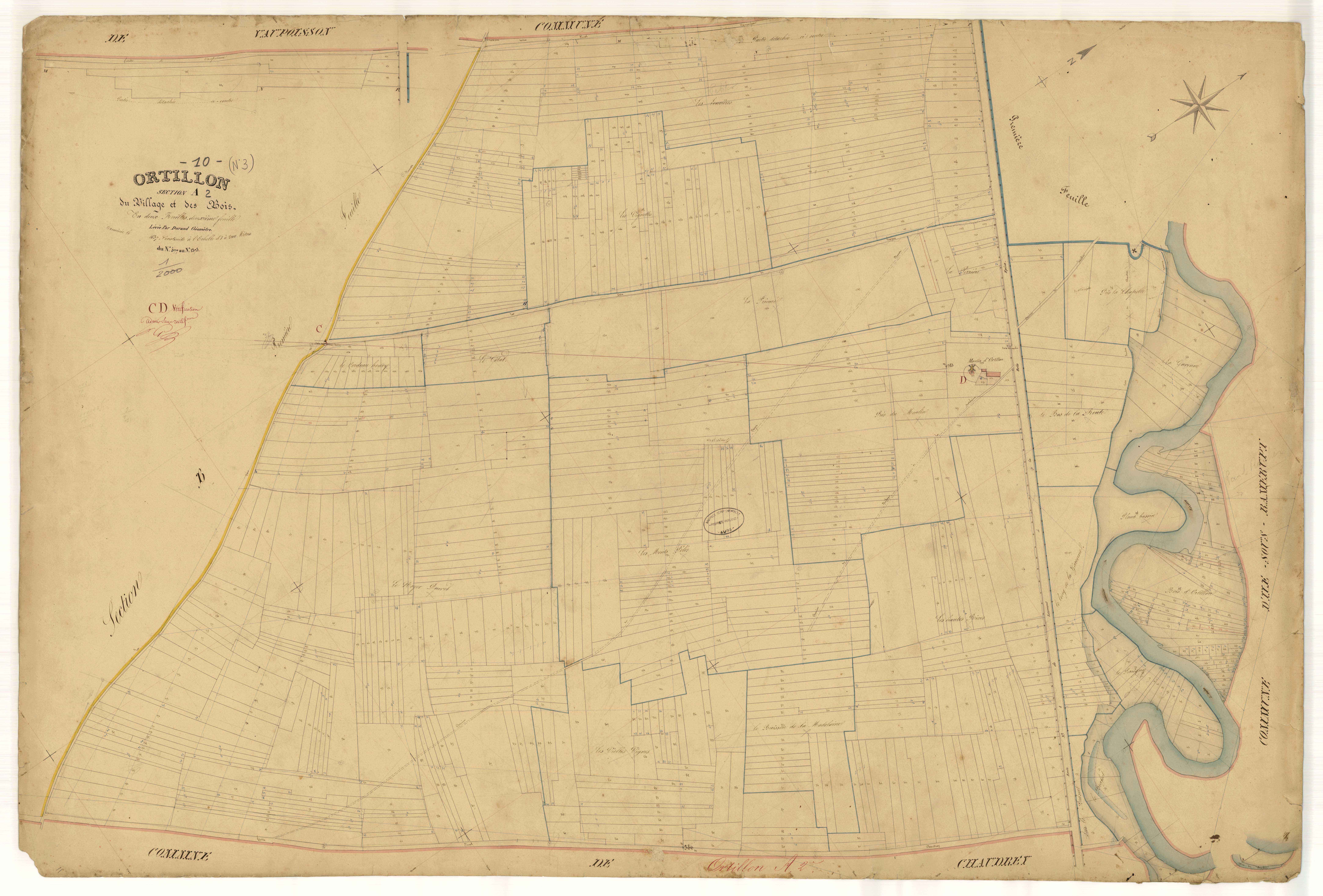 Ortillon, section A dite du village et des bois, feuille n° 2, parcelles n°577-1373