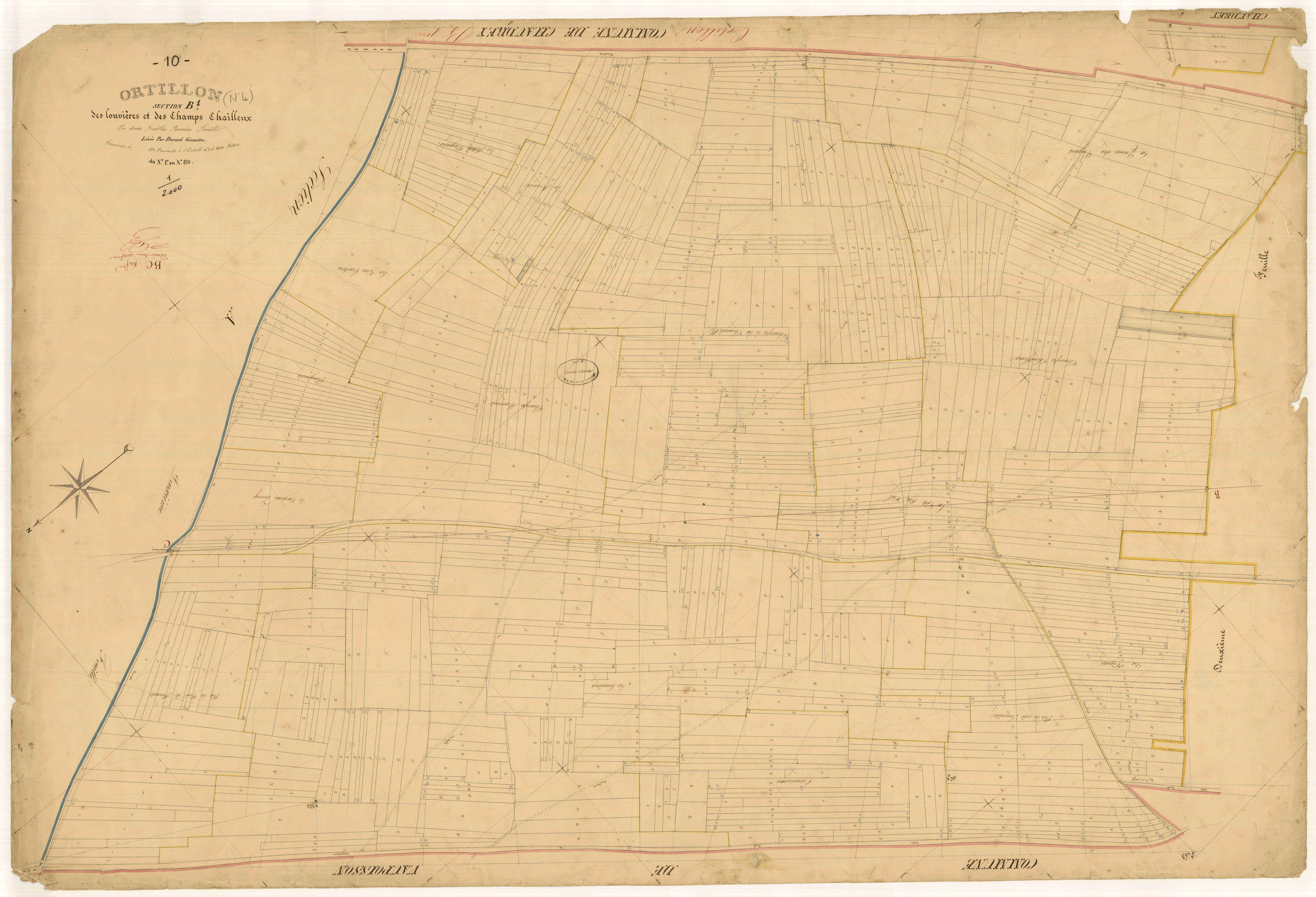 Ortillon, section B dite des louvières et des champs Chailleux, feuille n° 1, parcelles n°1-820