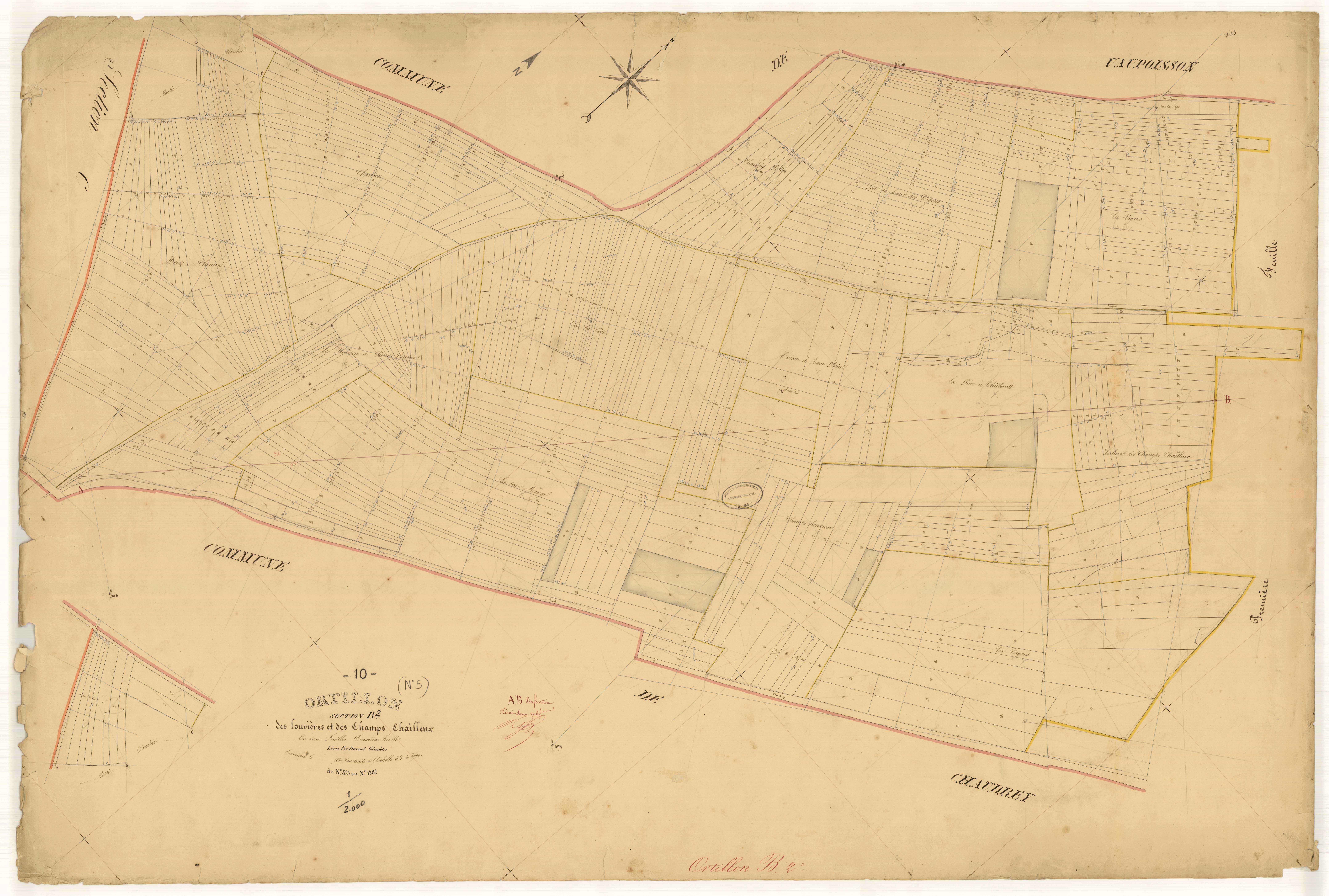 Ortillon, section B dite des louvières et des champs Chailleux, feuille n° 2, parcelles n°821-1382