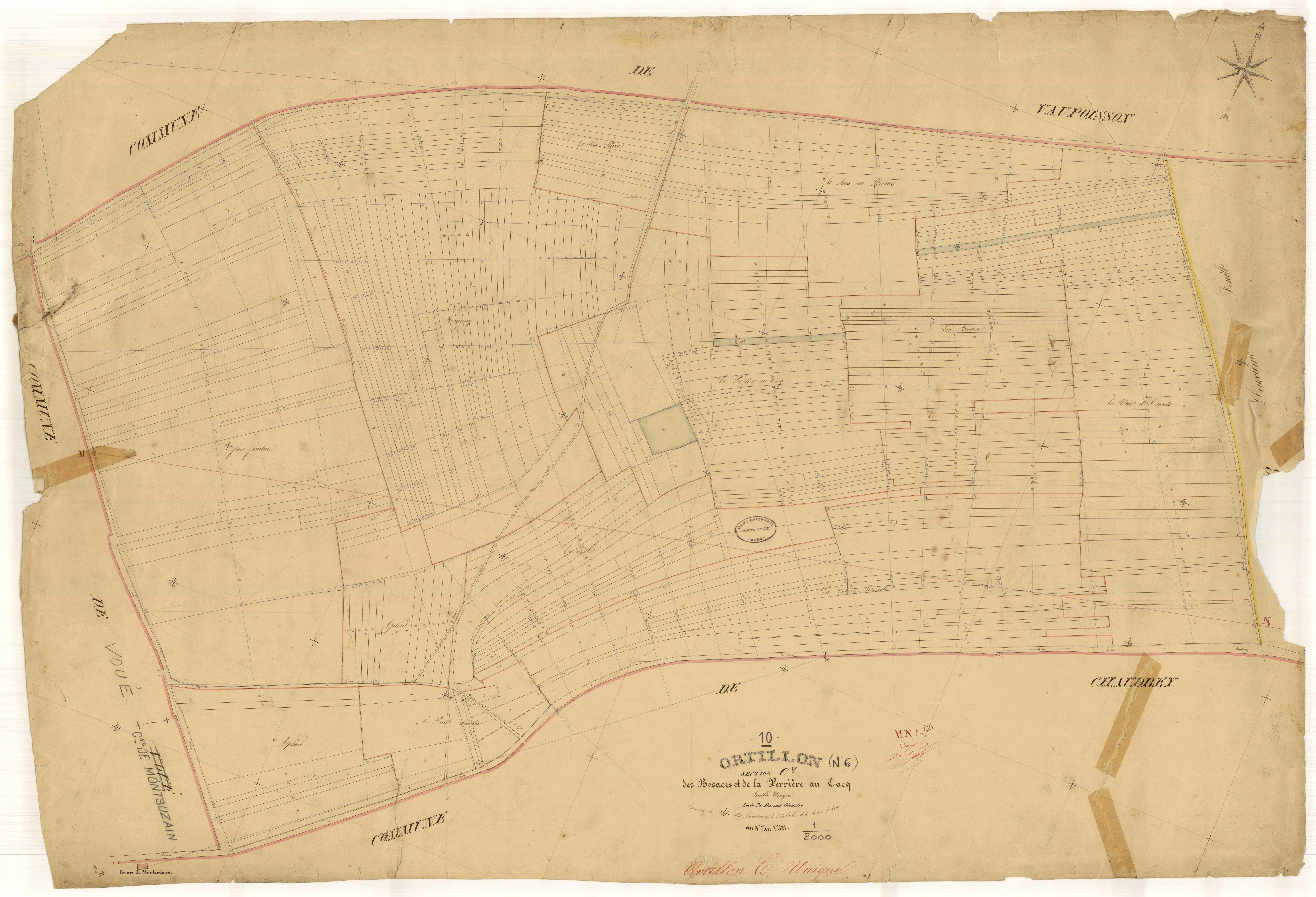 Ortillon, section C dite des besaces et de la perrière au coq, parcelles n°1-321