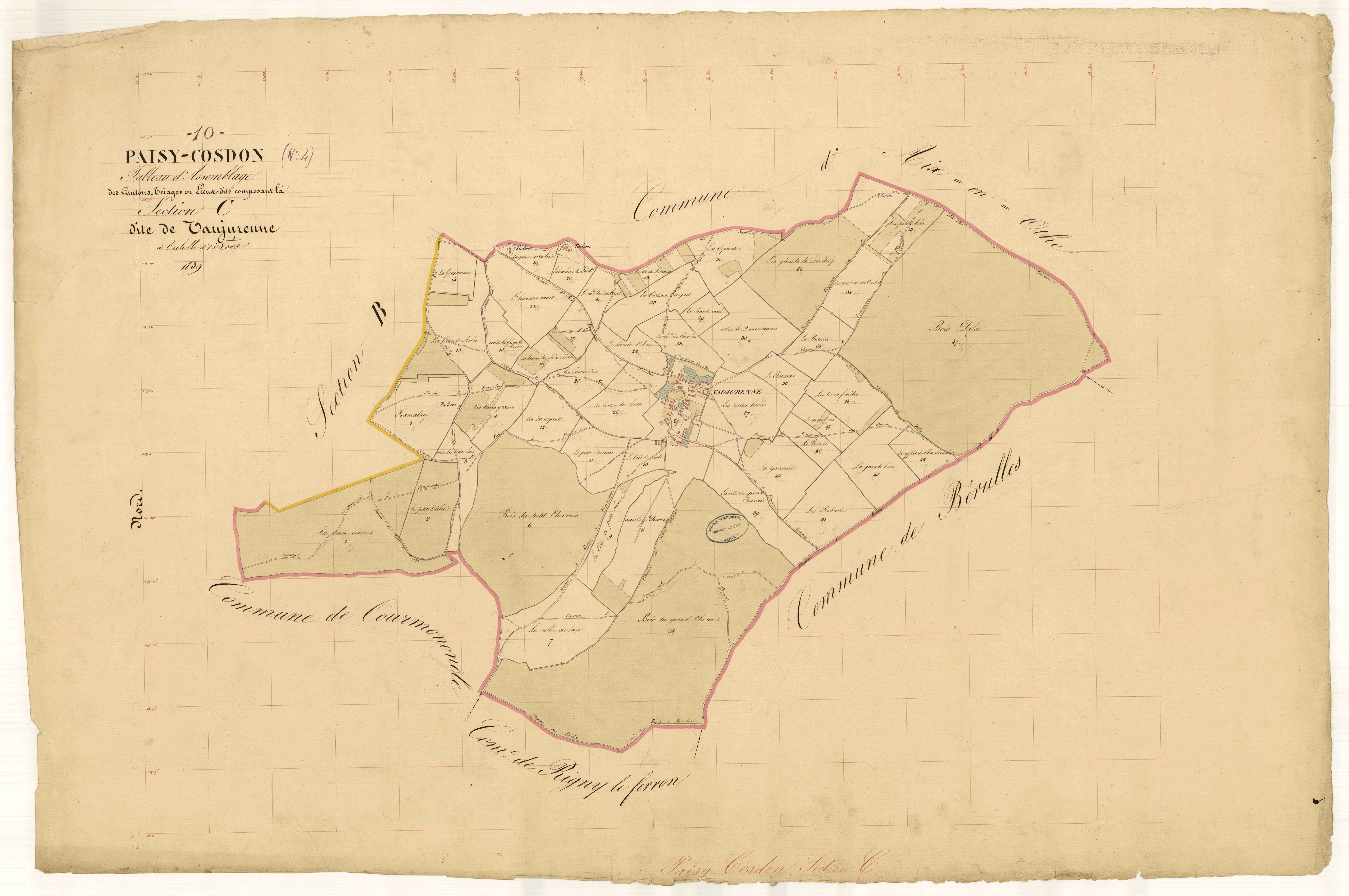 Paisy-Cosdon, tableau d'assemblage section C dite de Vaujurenne