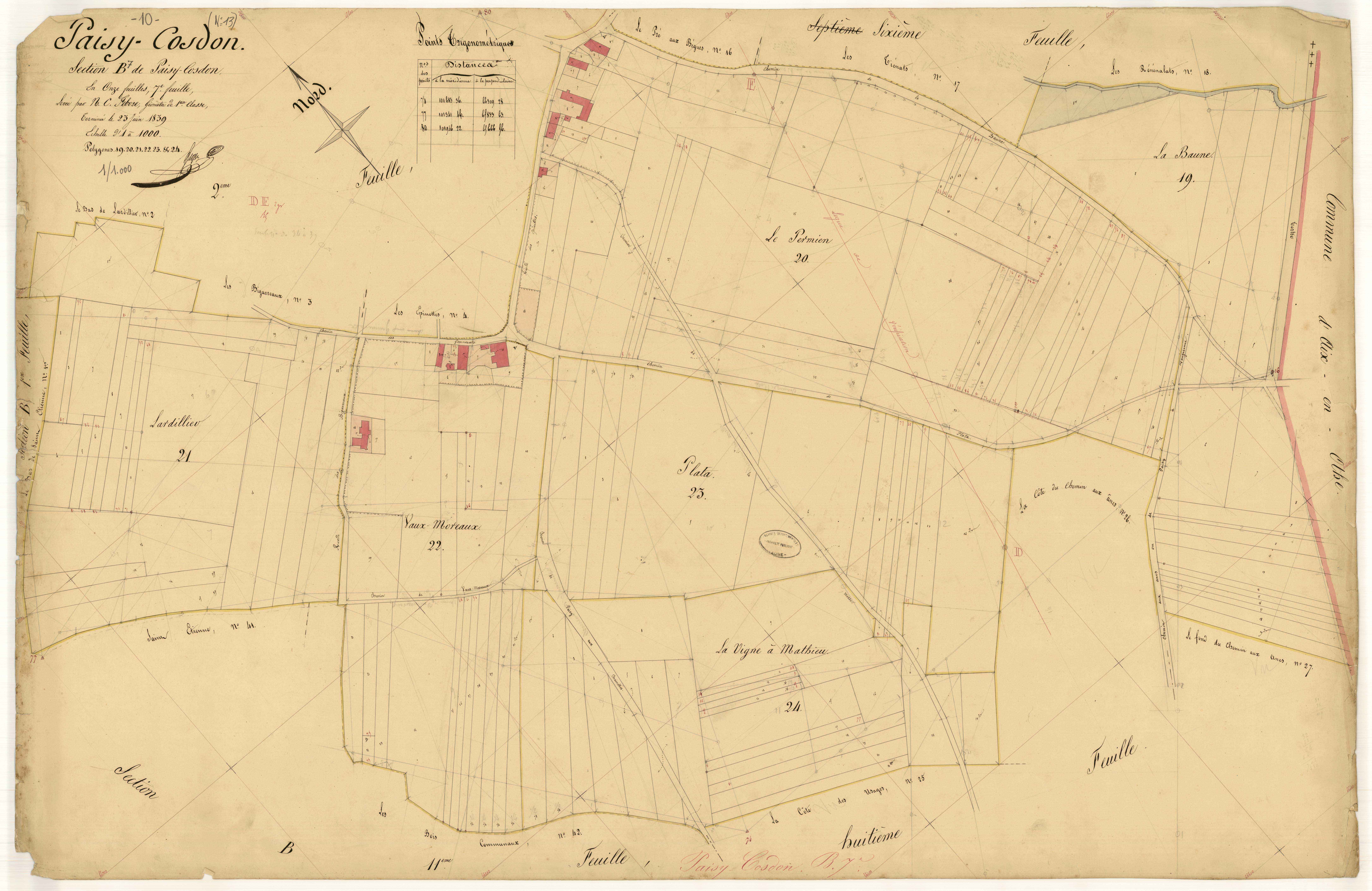 Paisy-Cosdon, section B dite de Paisy-Cosdon, feuille n° 7
