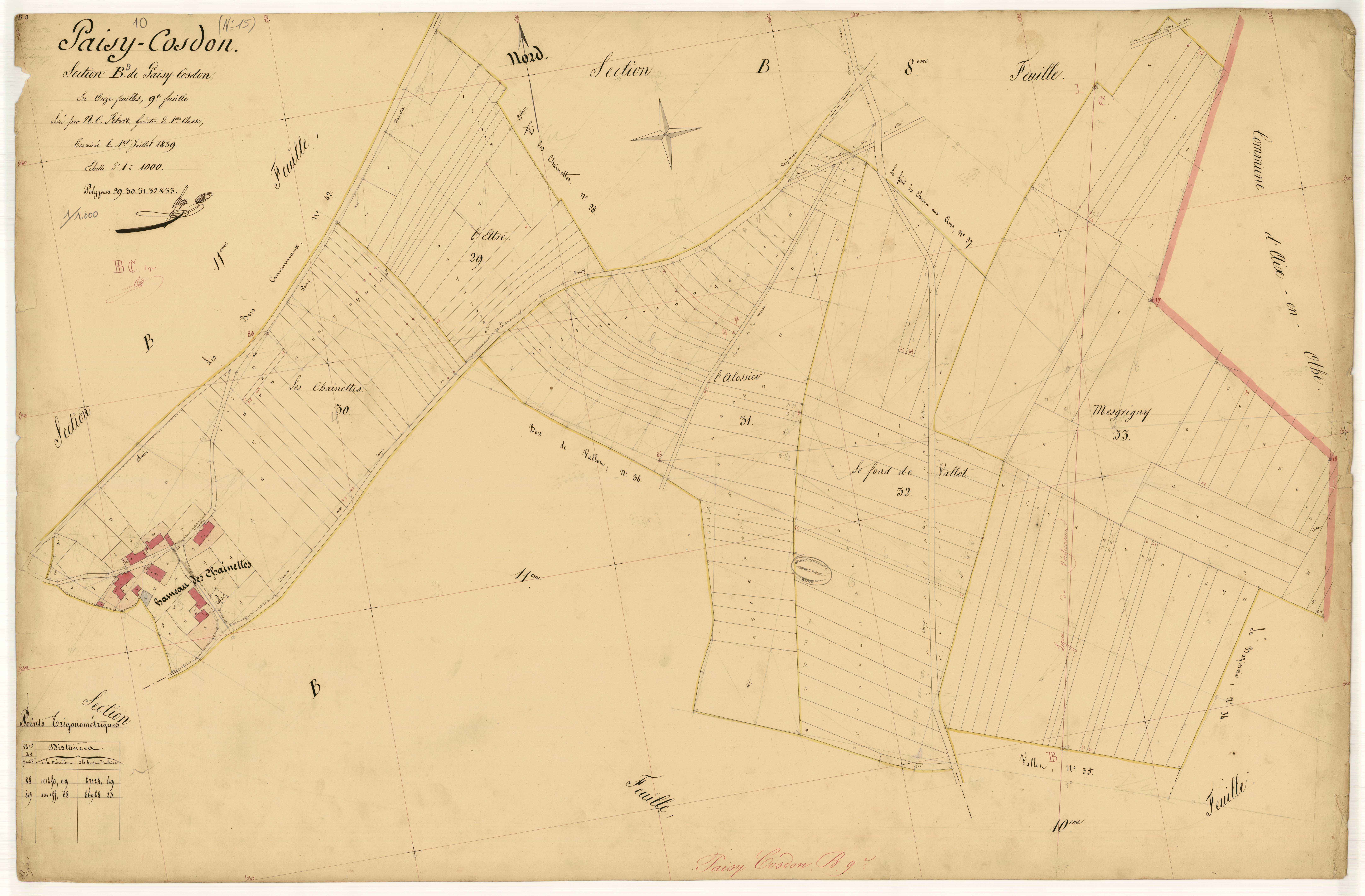 Paisy-Cosdon, section B dite de Paisy-Cosdon, feuille n° 9