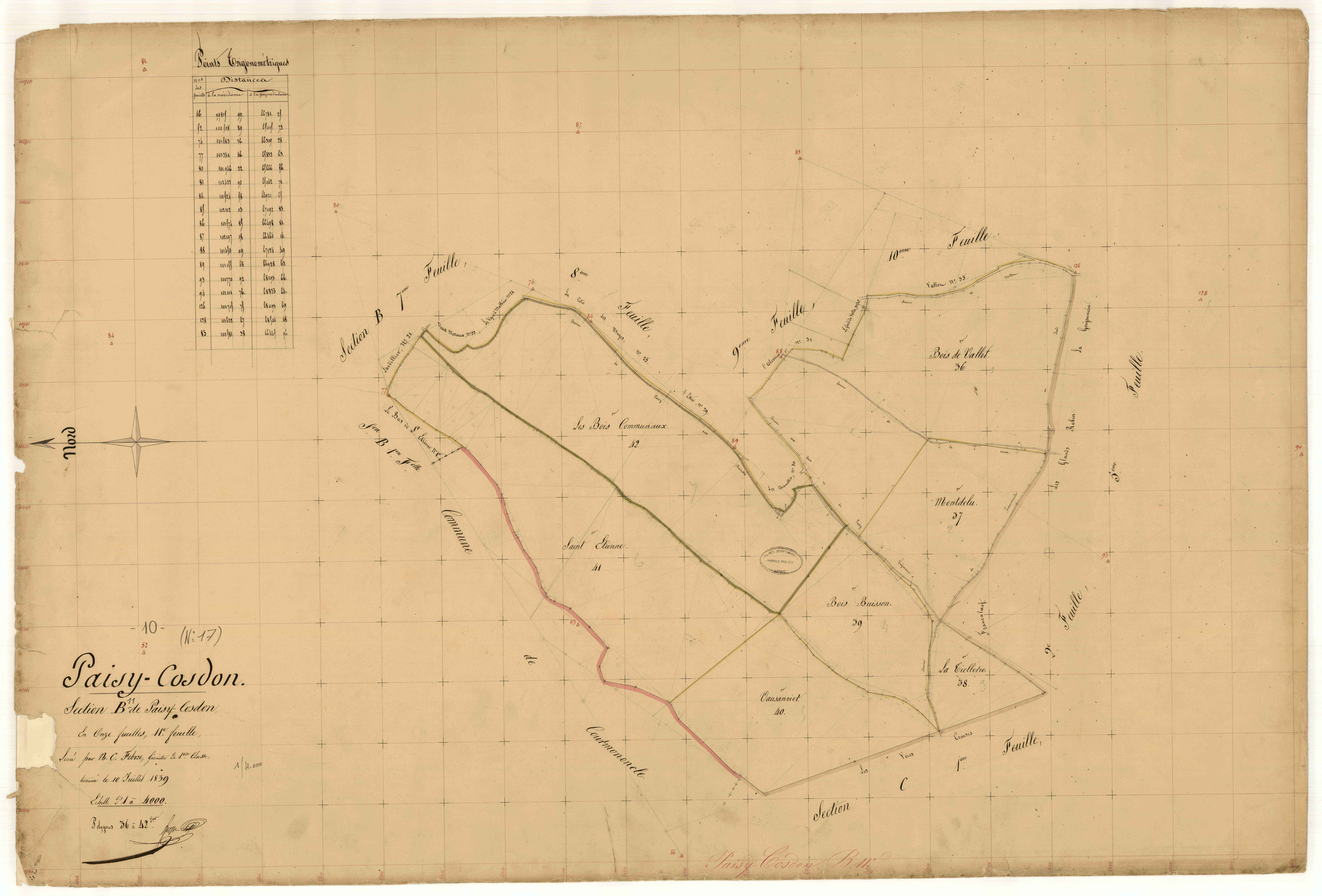 Paisy-Cosdon, section B dite de Paisy-Cosdon, feuille n° 11