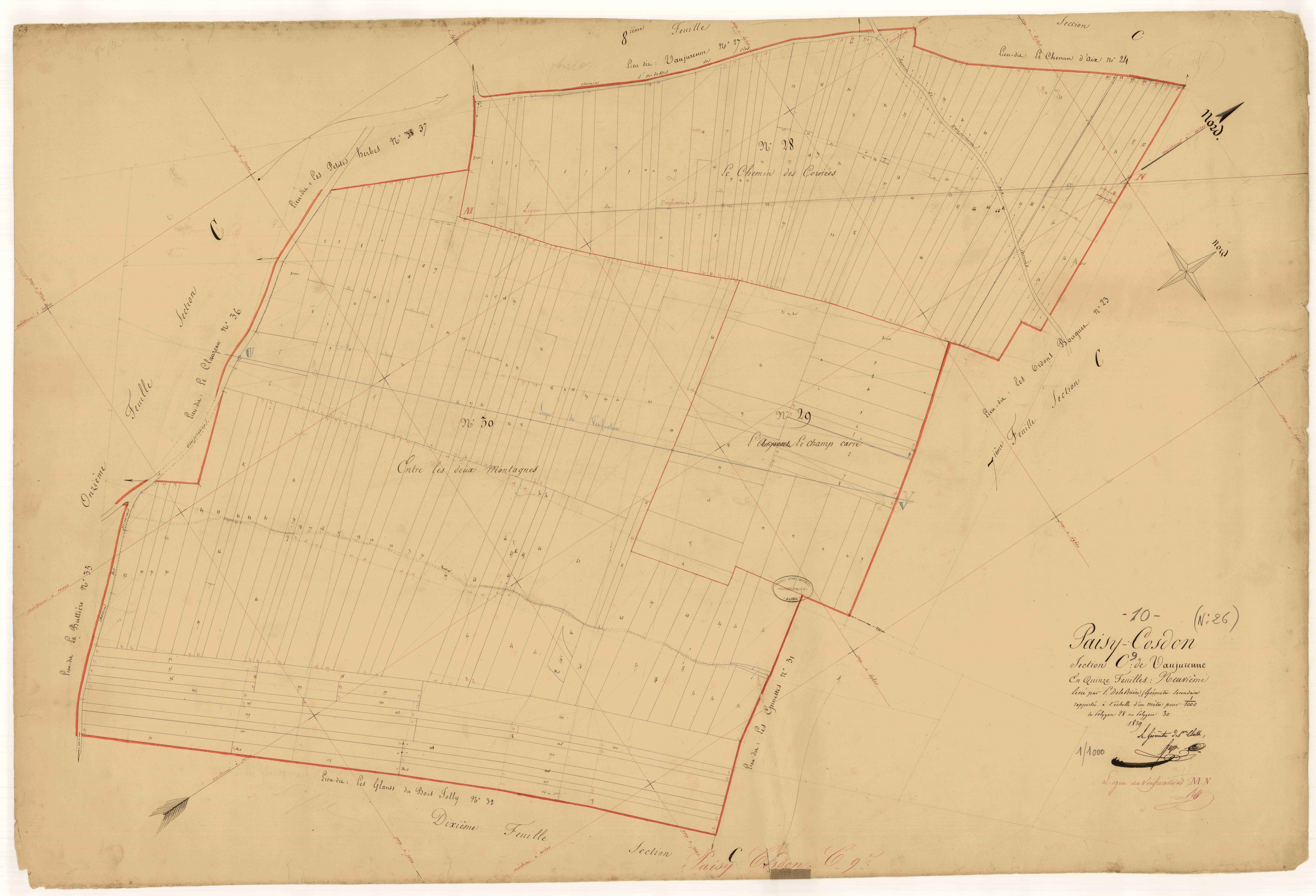 Paisy-Cosdon, section C dite de Vaujurenne, feuille n° 9