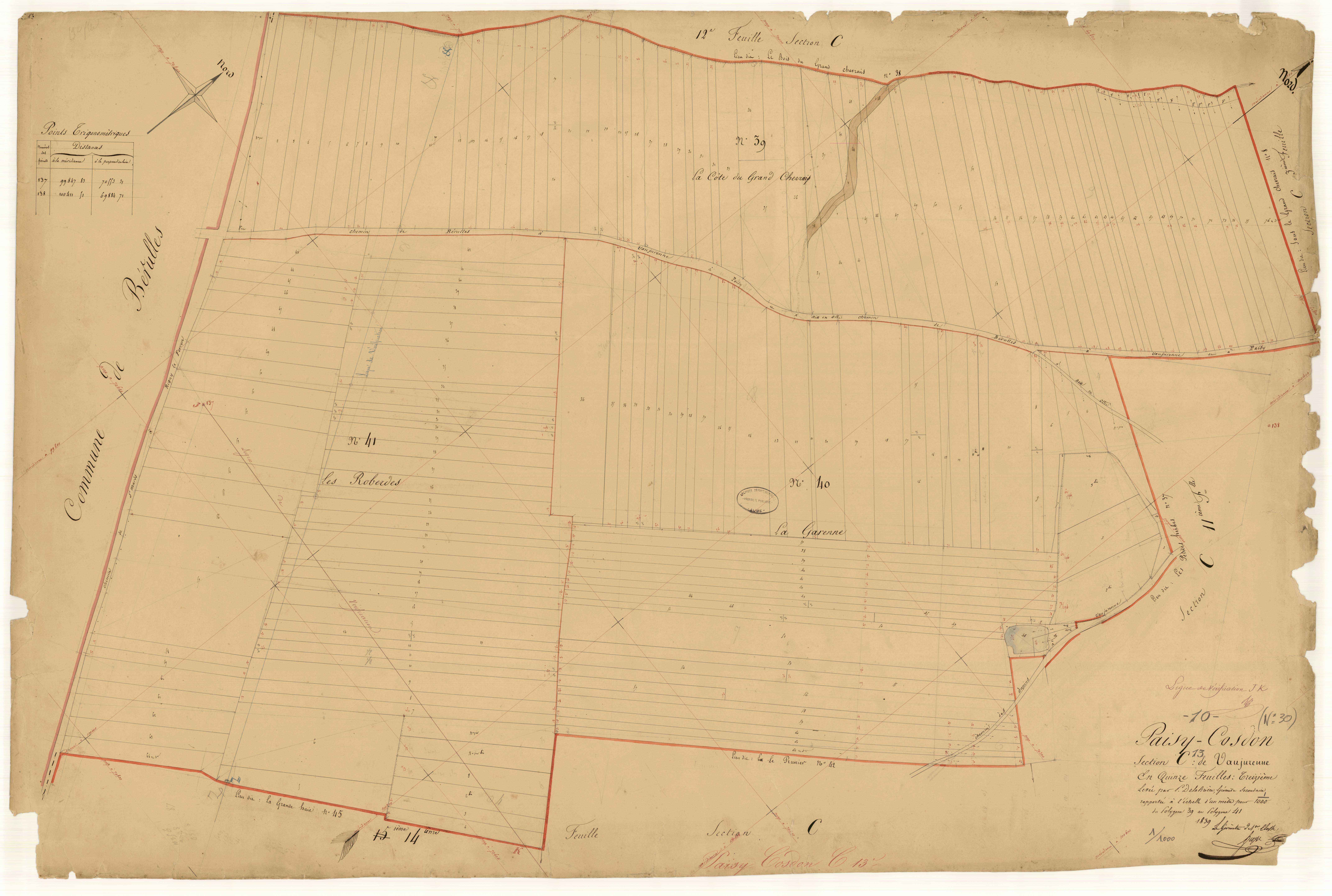 Paisy-Cosdon, section C dite de Vaujurenne, feuille n° 13
