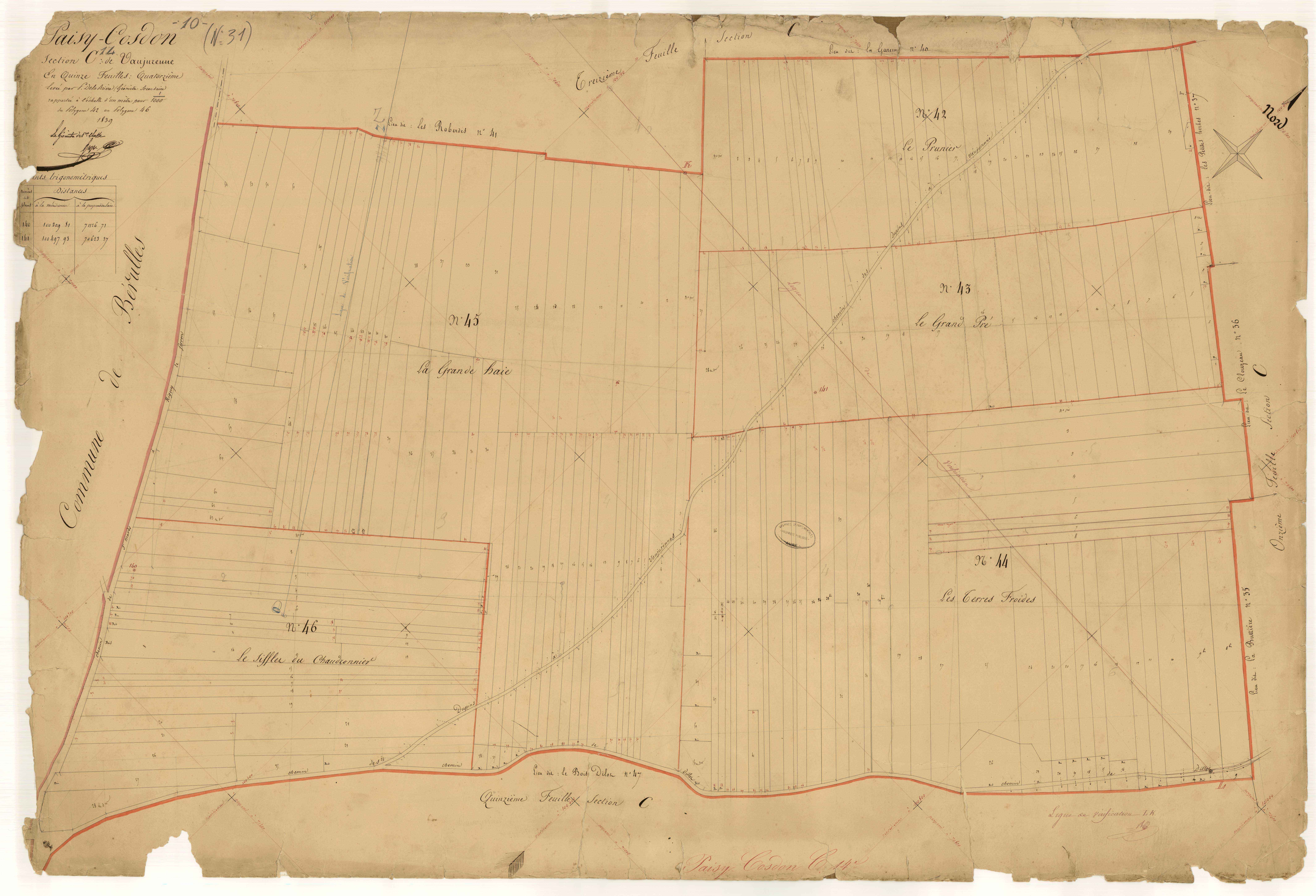 Paisy-Cosdon, section C dite de Vaujurenne, feuille n° 14