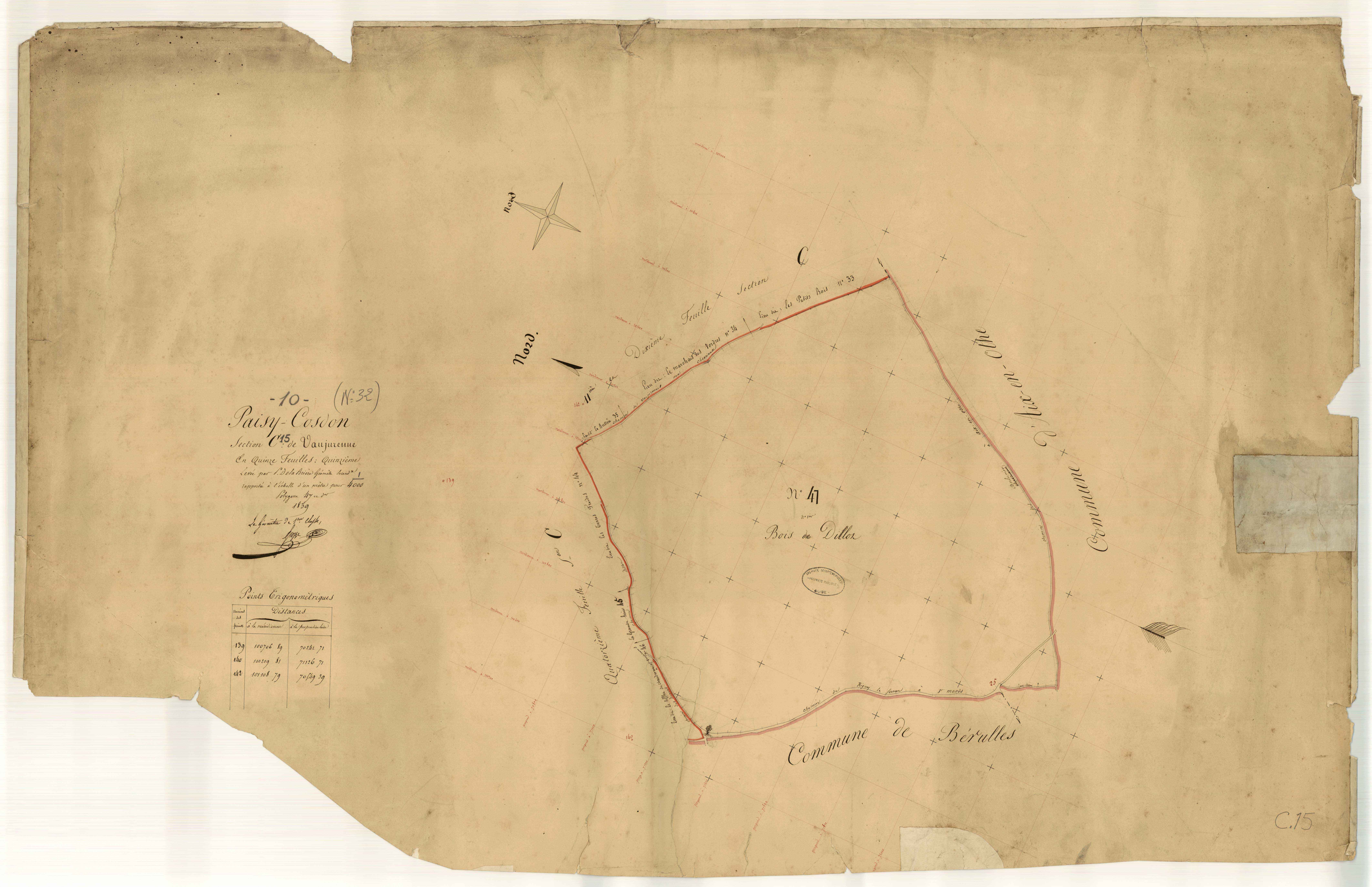 Paisy-Cosdon, section C dite de Vaujurenne, feuille n° 15