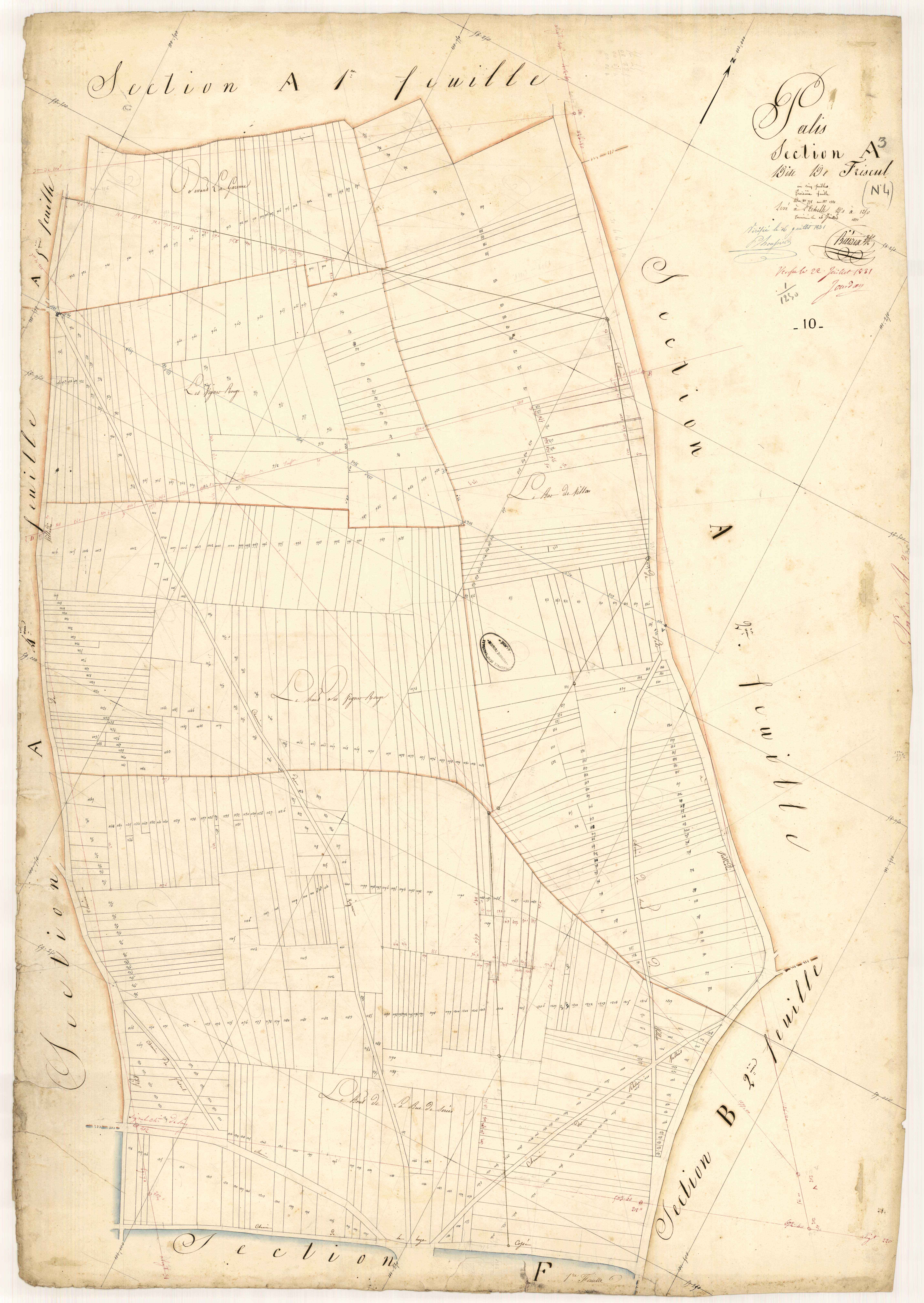Pâlis, section A dite de Frésent, feuille n° 3, parcelles n° 778-1330