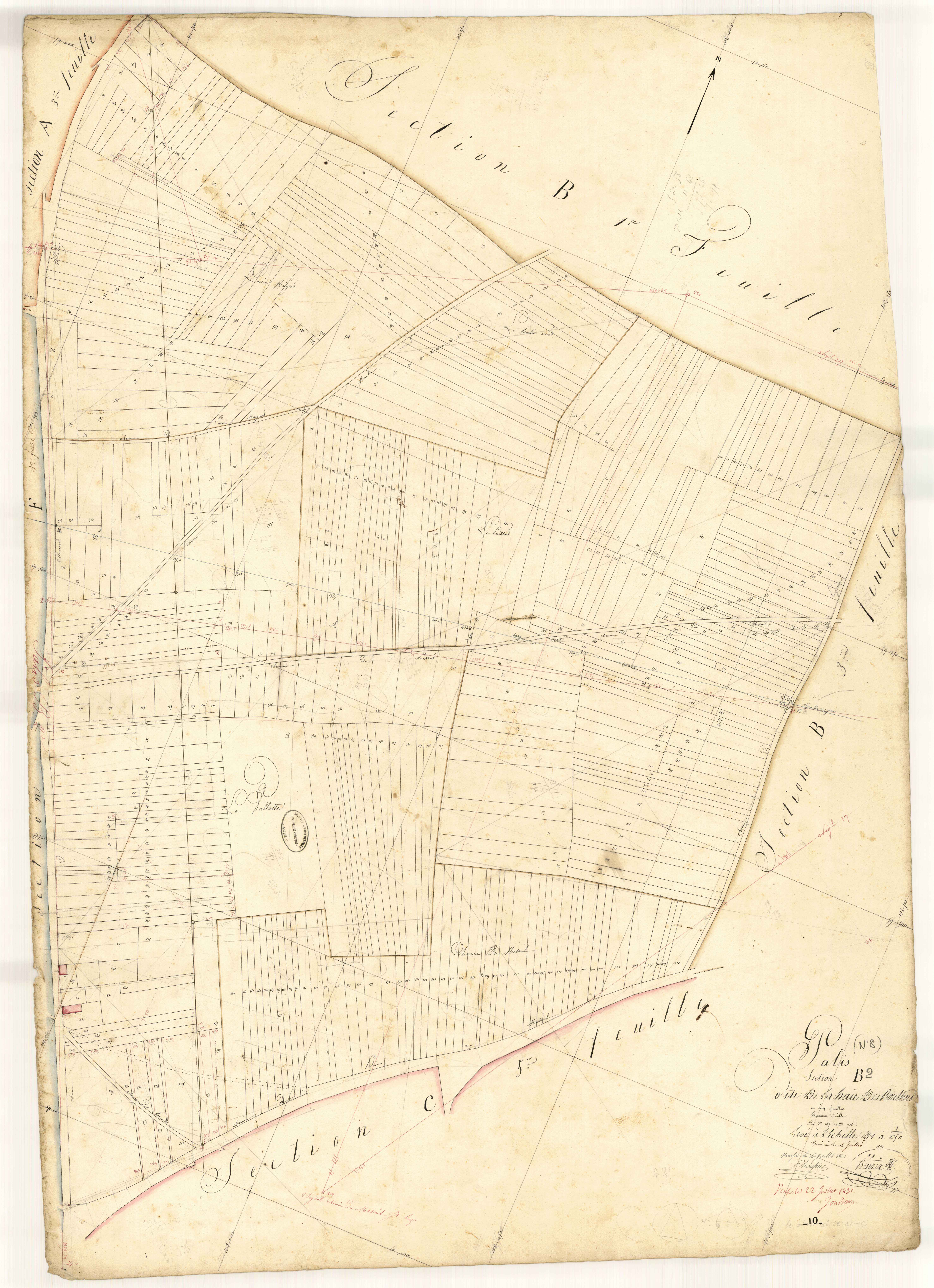 Pâlis, section B dite de la haie des Boullins, feuille n° 2, parcelles n° 487-908