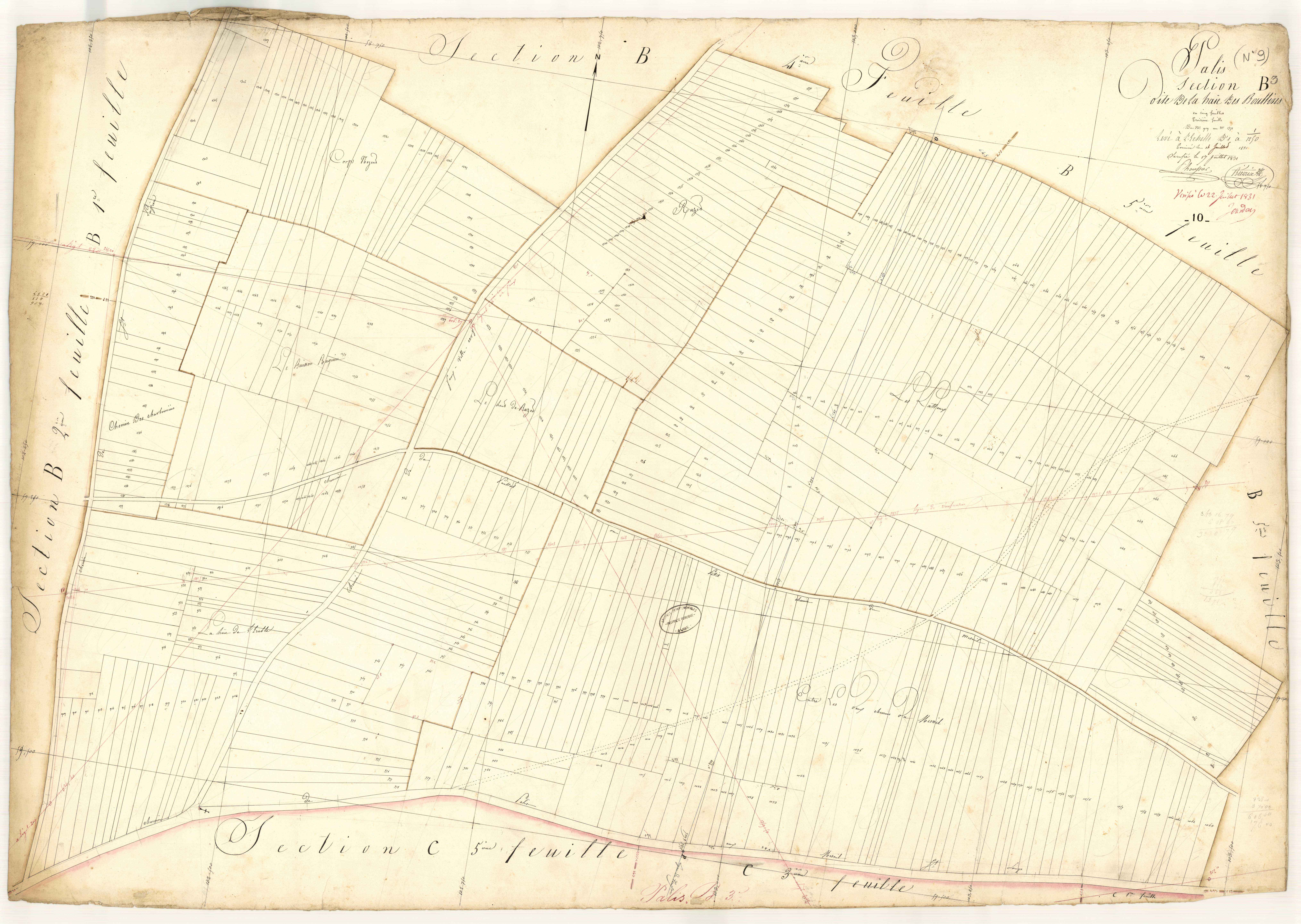 Pâlis, section B dite de la haie des Boullins, feuille n° 3, parcelles n° 909-1371