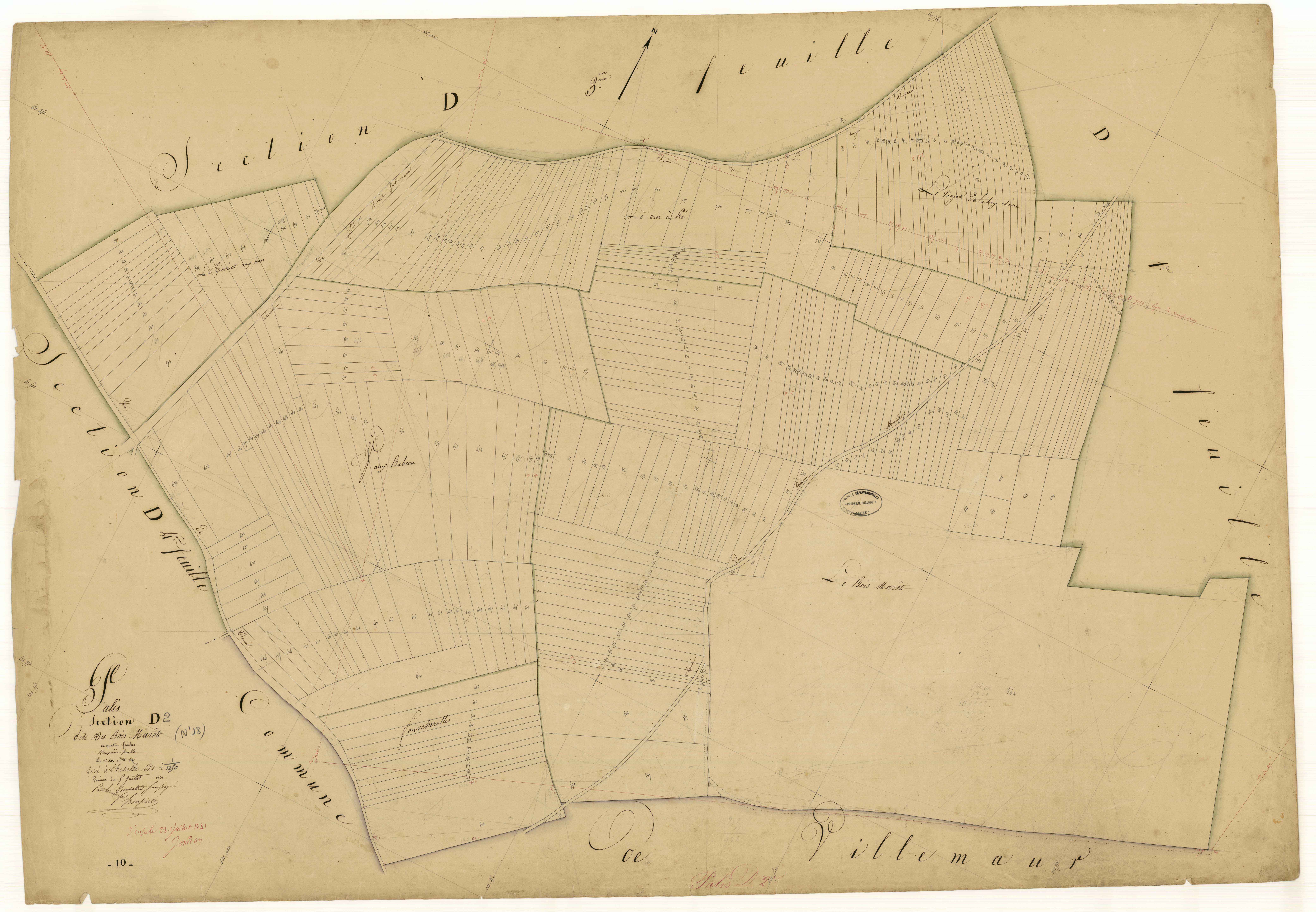 Pâlis, section D dite du bois Marot, feuille n° 2, parcelles n° 442-788