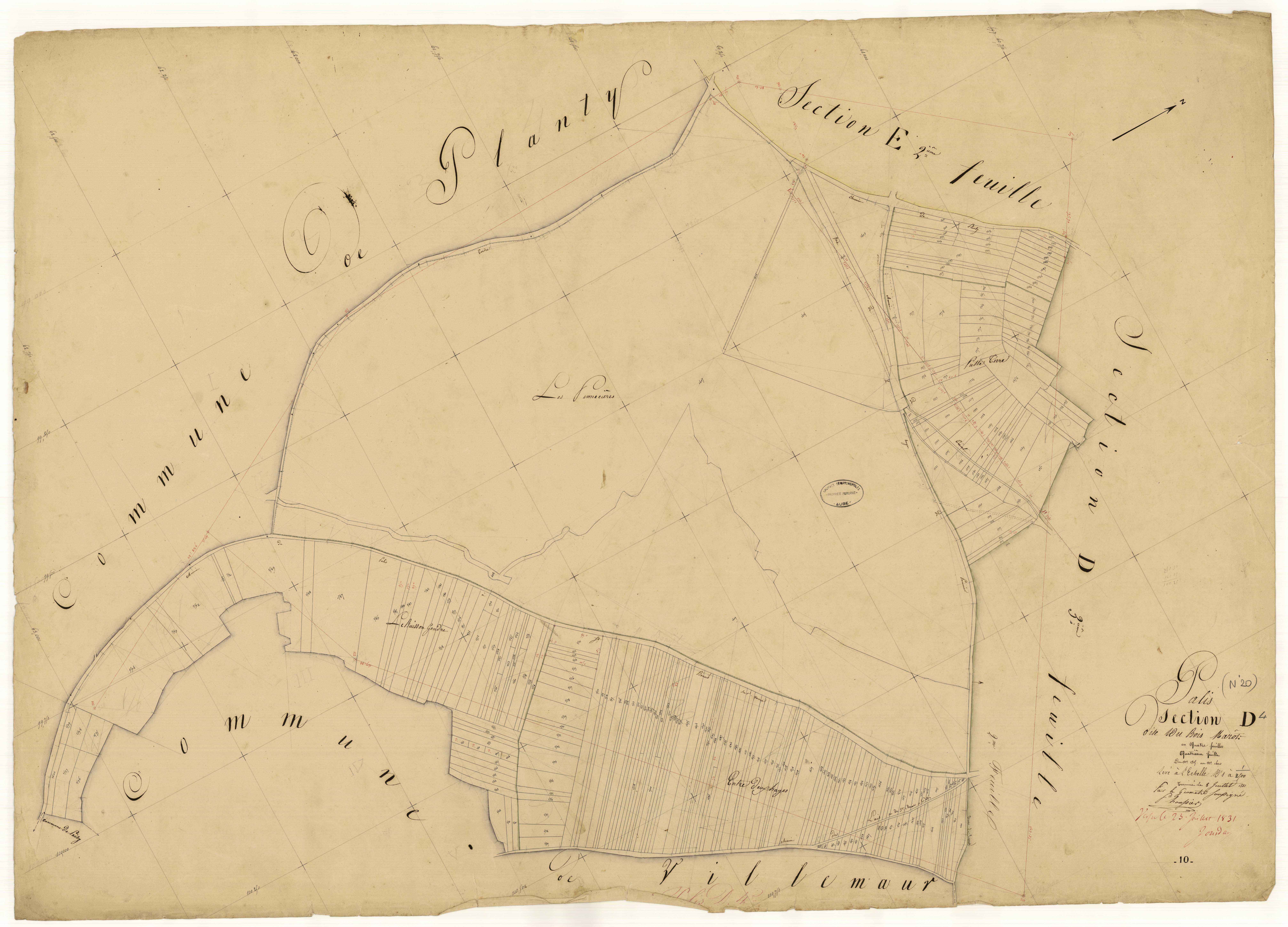 Pâlis, section D dite du bois Marot, feuille n° 4, parcelles n° 1315-1600