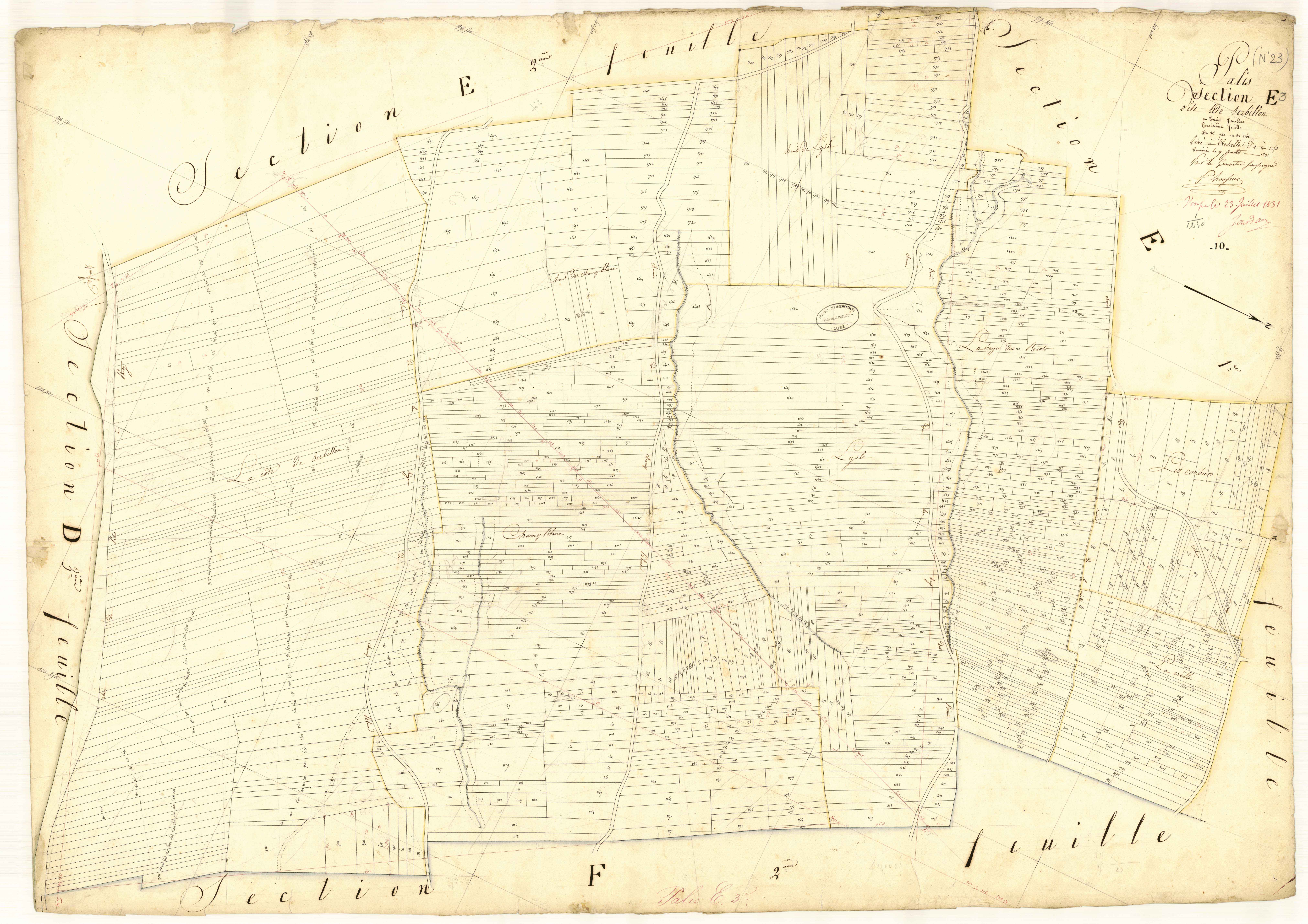 Pâlis, section E dite de Serbillon, feuille n° 3, parcelles n° 930-2168