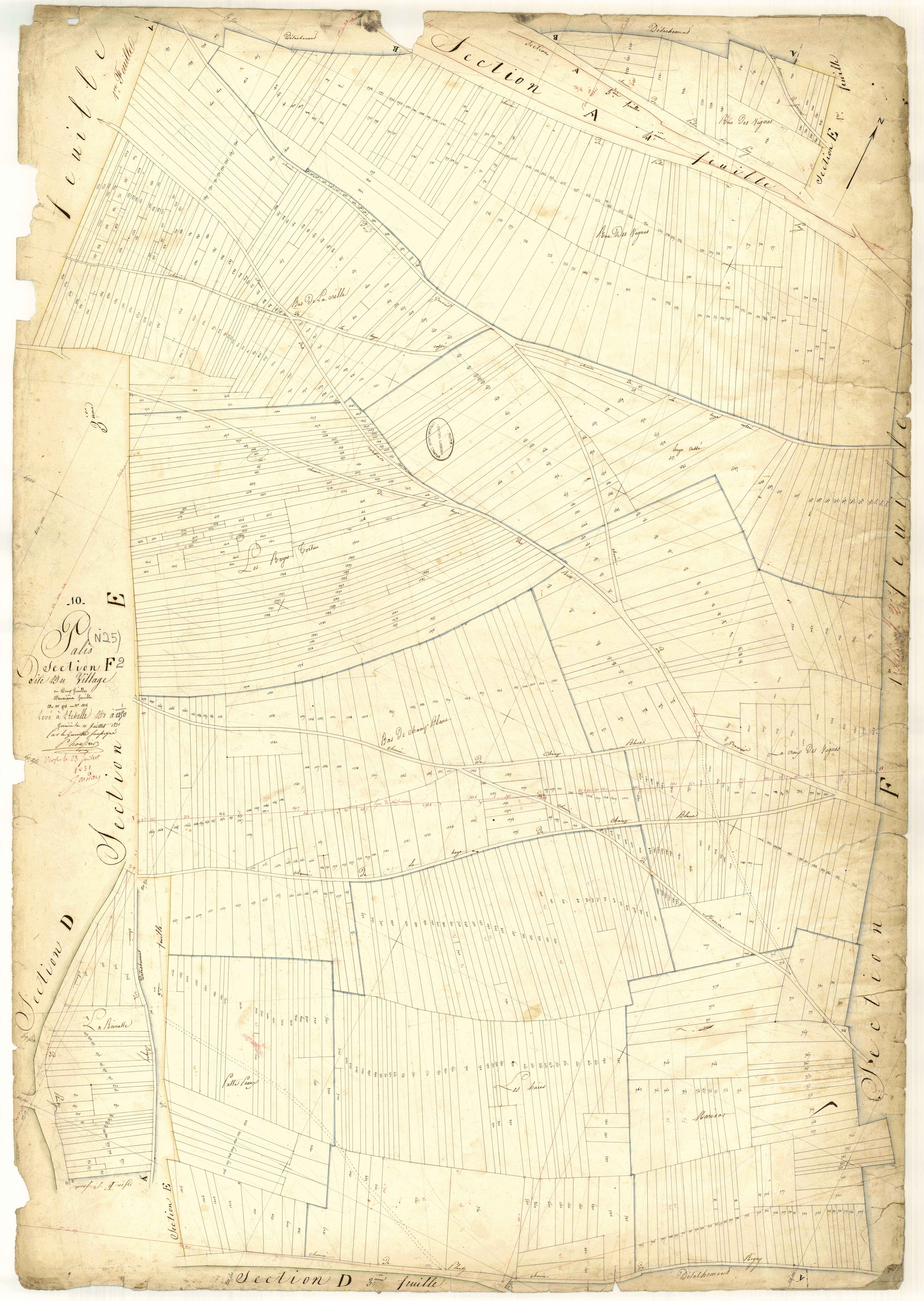 Pâlis, section F dite du village, feuille n° 2, parcelles n° 874-1838