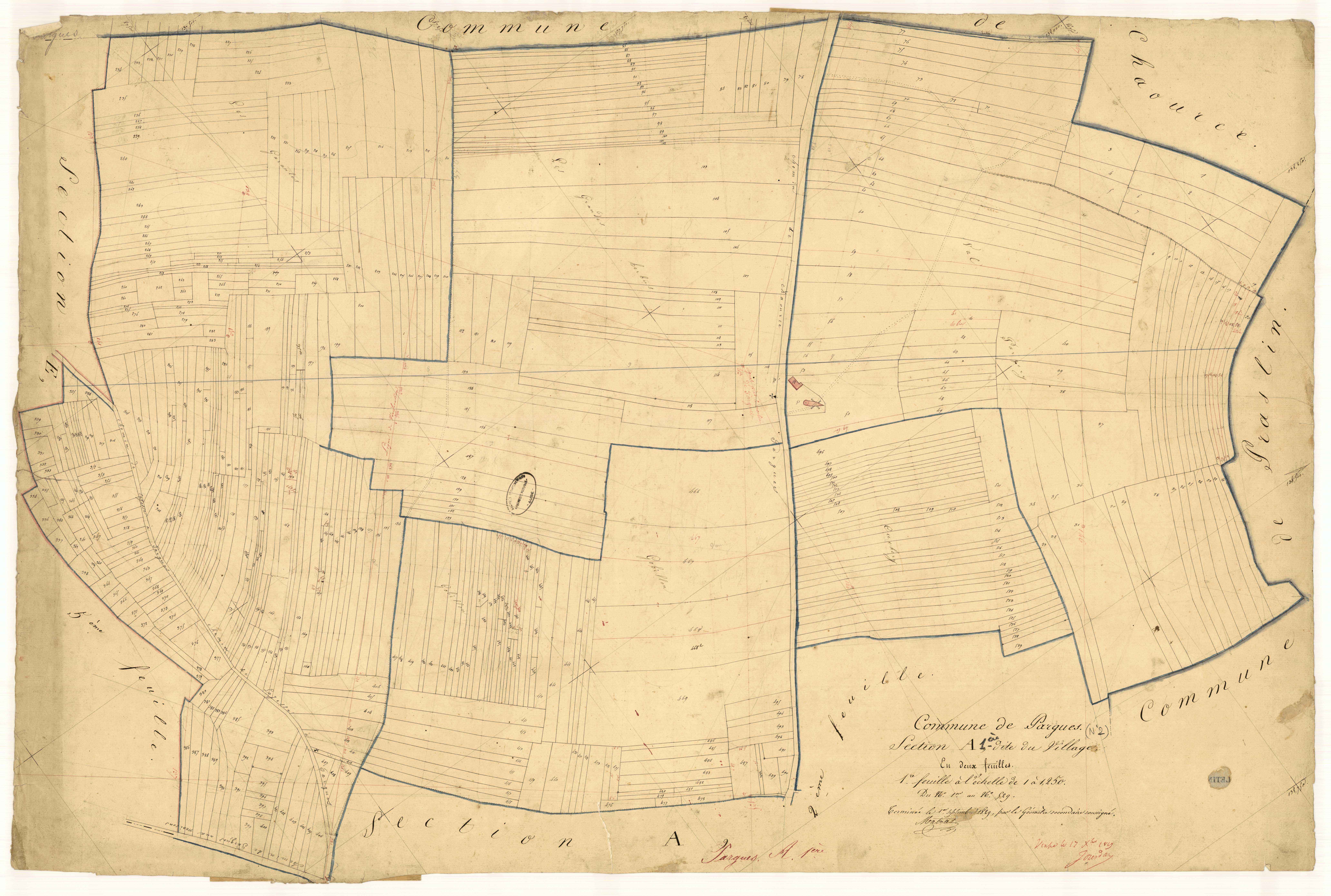 Pargues, section A dite du village, feuille n° 1, parcelles n° 1-529