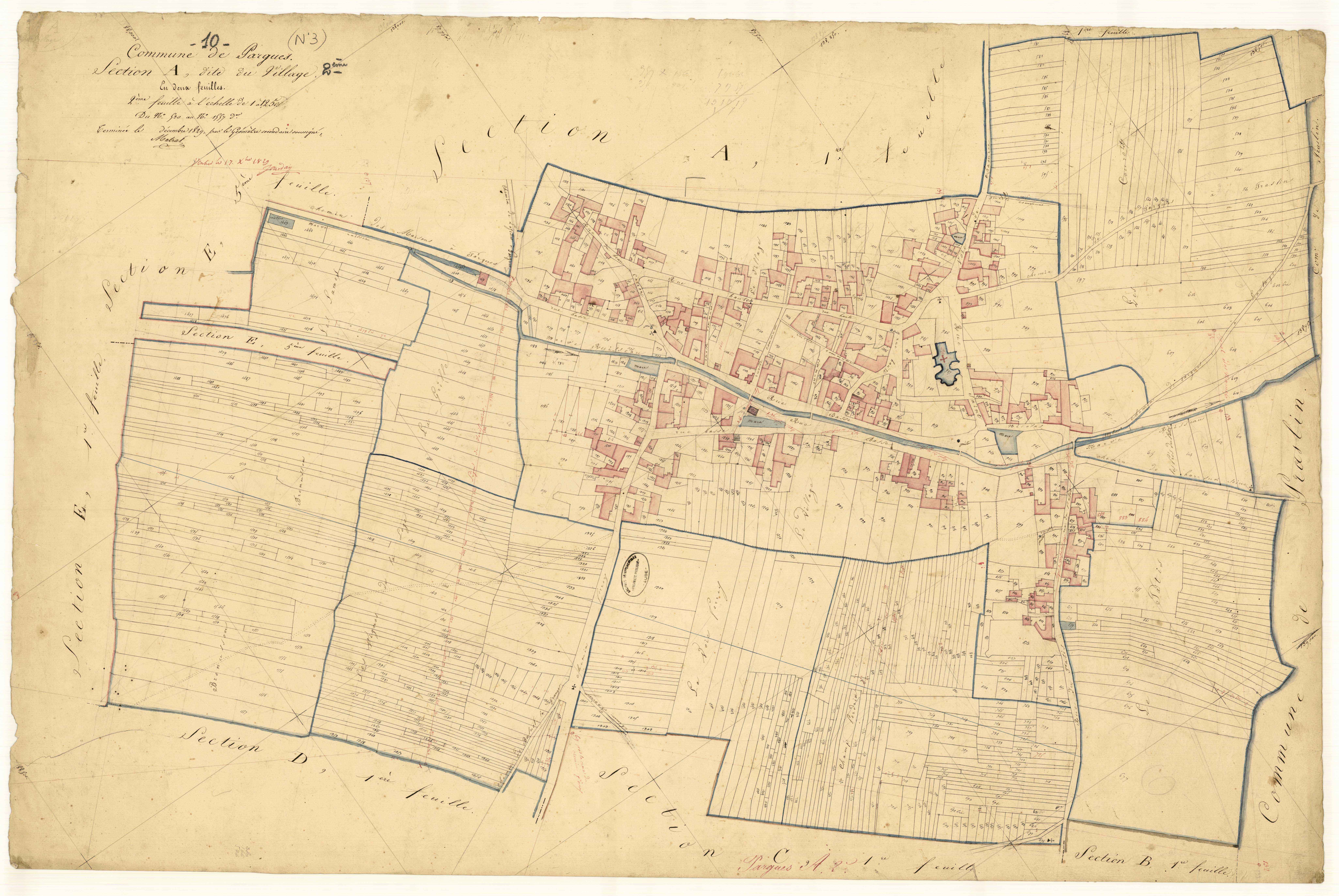 Pargues, section A dite du village, feuille n° 2, parcelles n° 530-1557