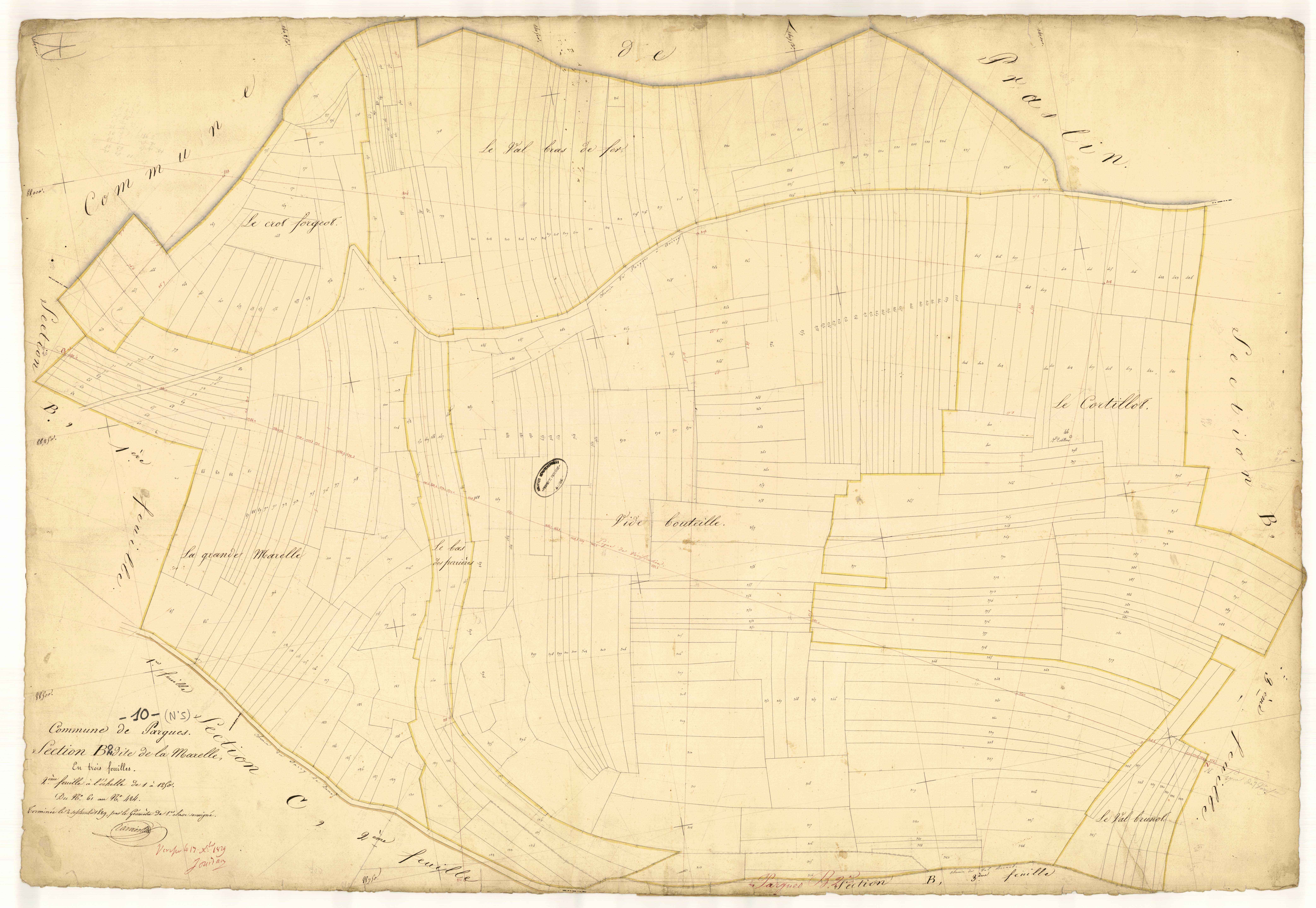 Pargues, section B dite de la Marelle, feuille n° 2, parcelles n° 61-424