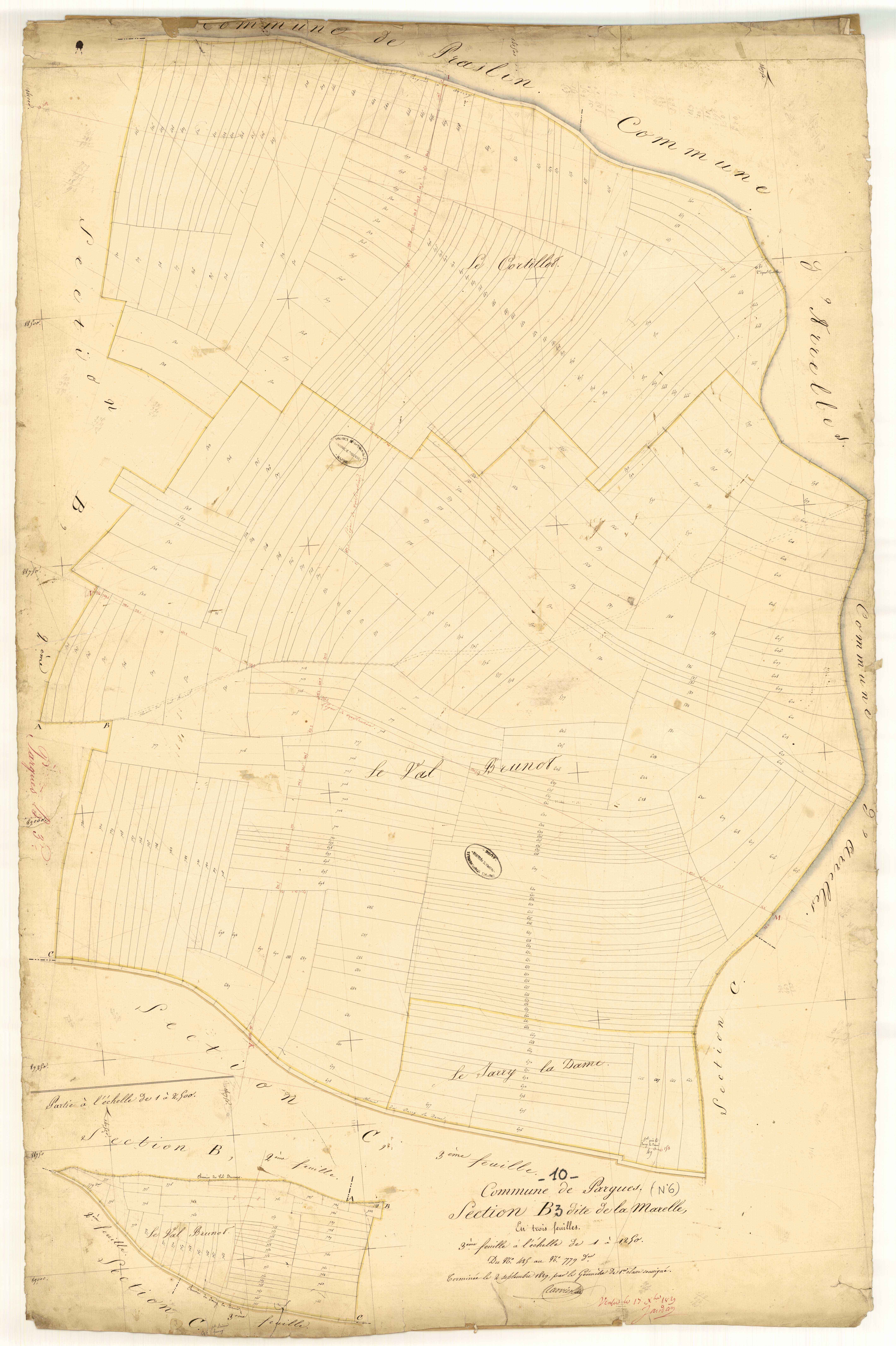 Pargues, section B dite de la Marelle, feuille n° 3, parcelles n° 425-779
