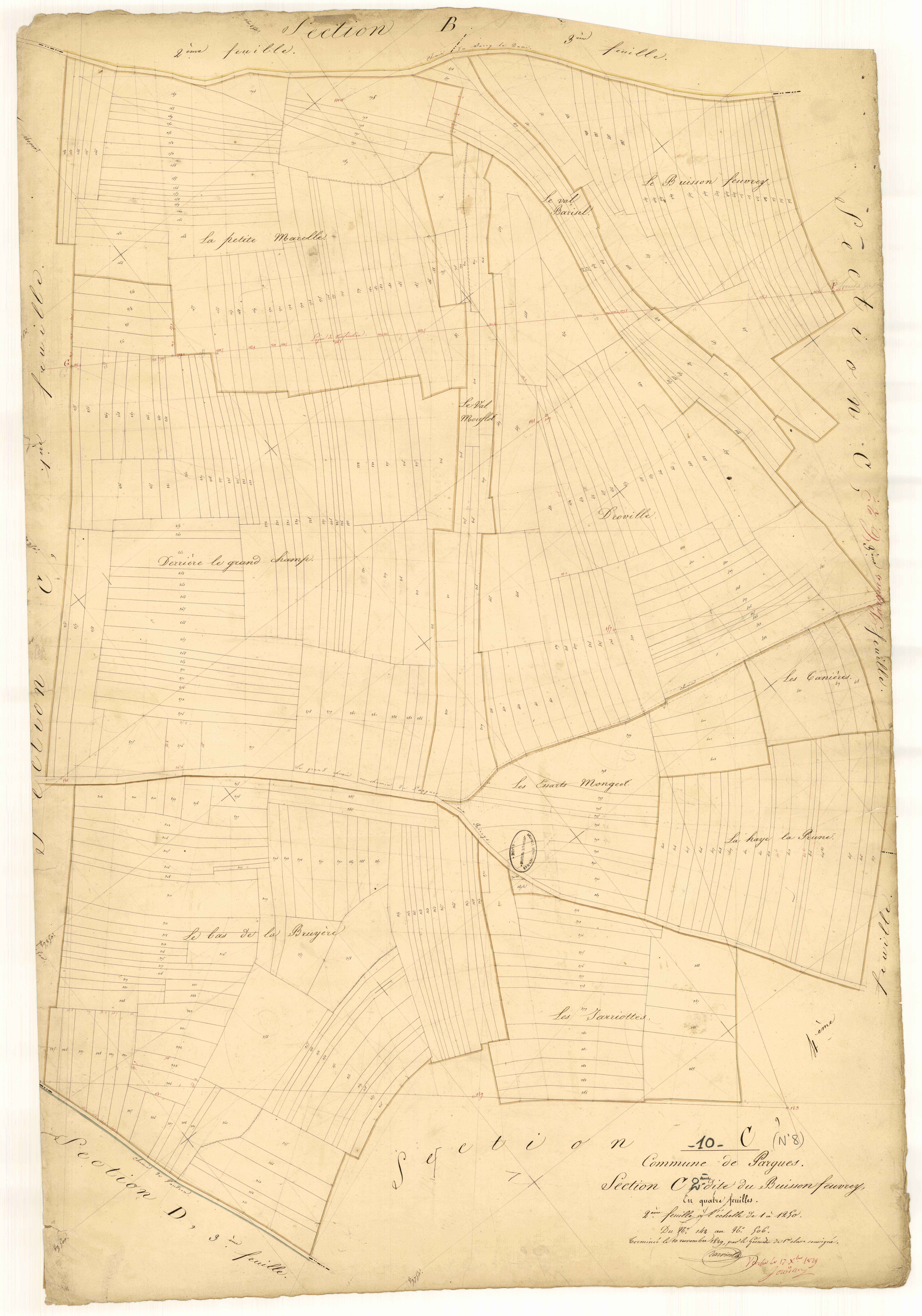 Pargues, section C dite du buisson Feuvrey, feuille n° 2, parcelles n° 142-506