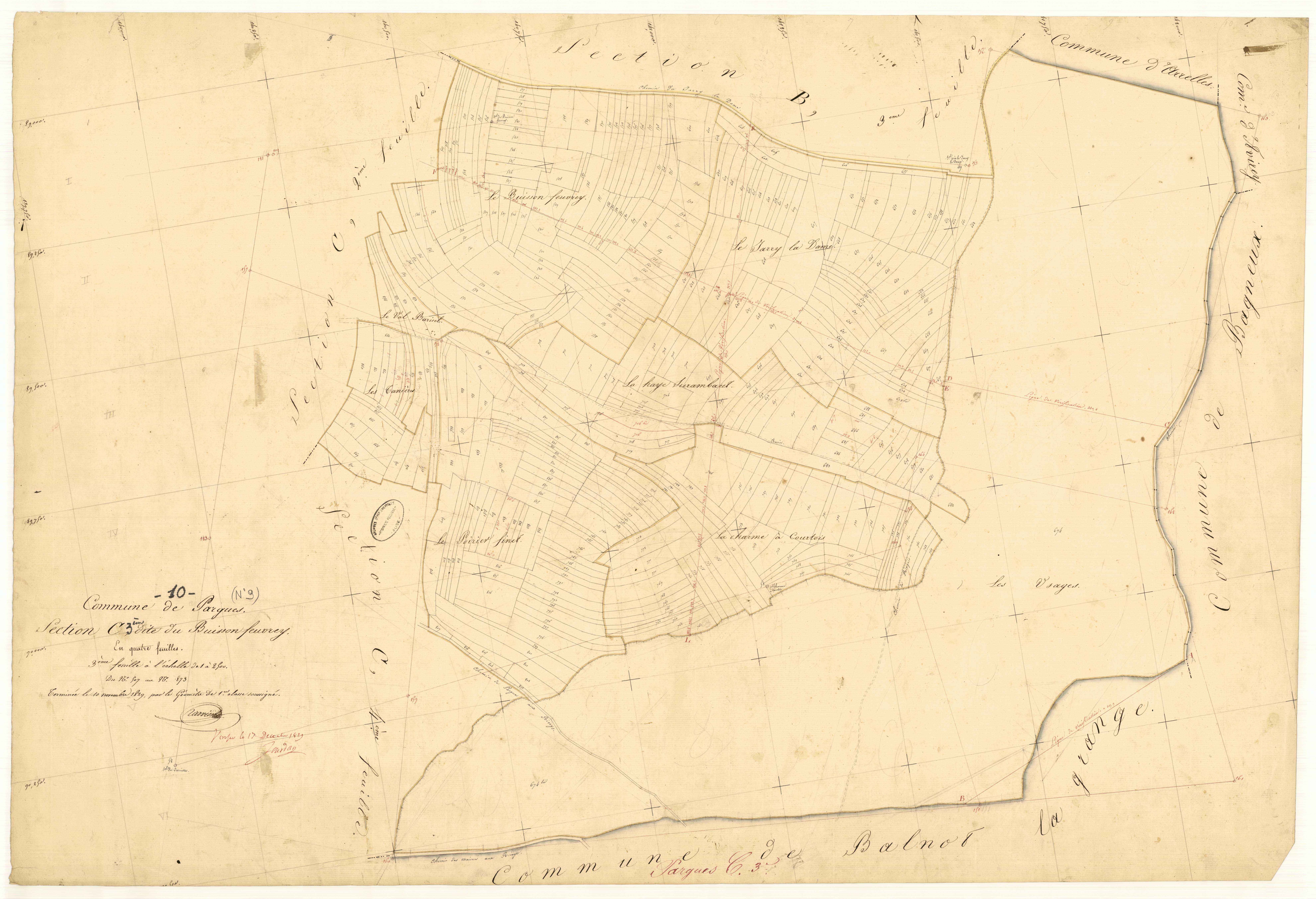 Pargues, section C dite du buisson Feuvrey, feuille n° 3, parcelles n° 507-873