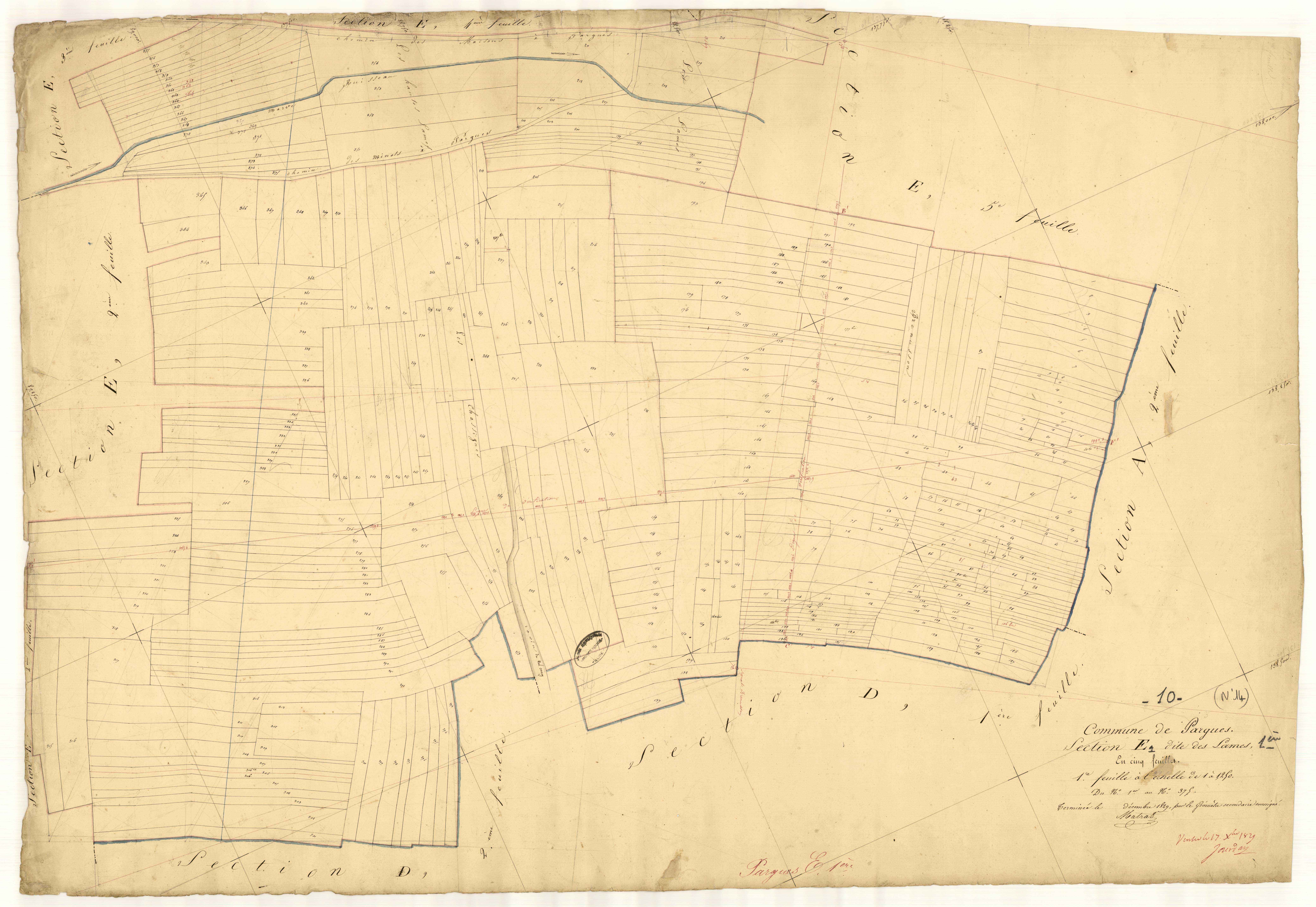 Pargues, section E dite des Lames, feuille n° 1, parcelles n° 1-375