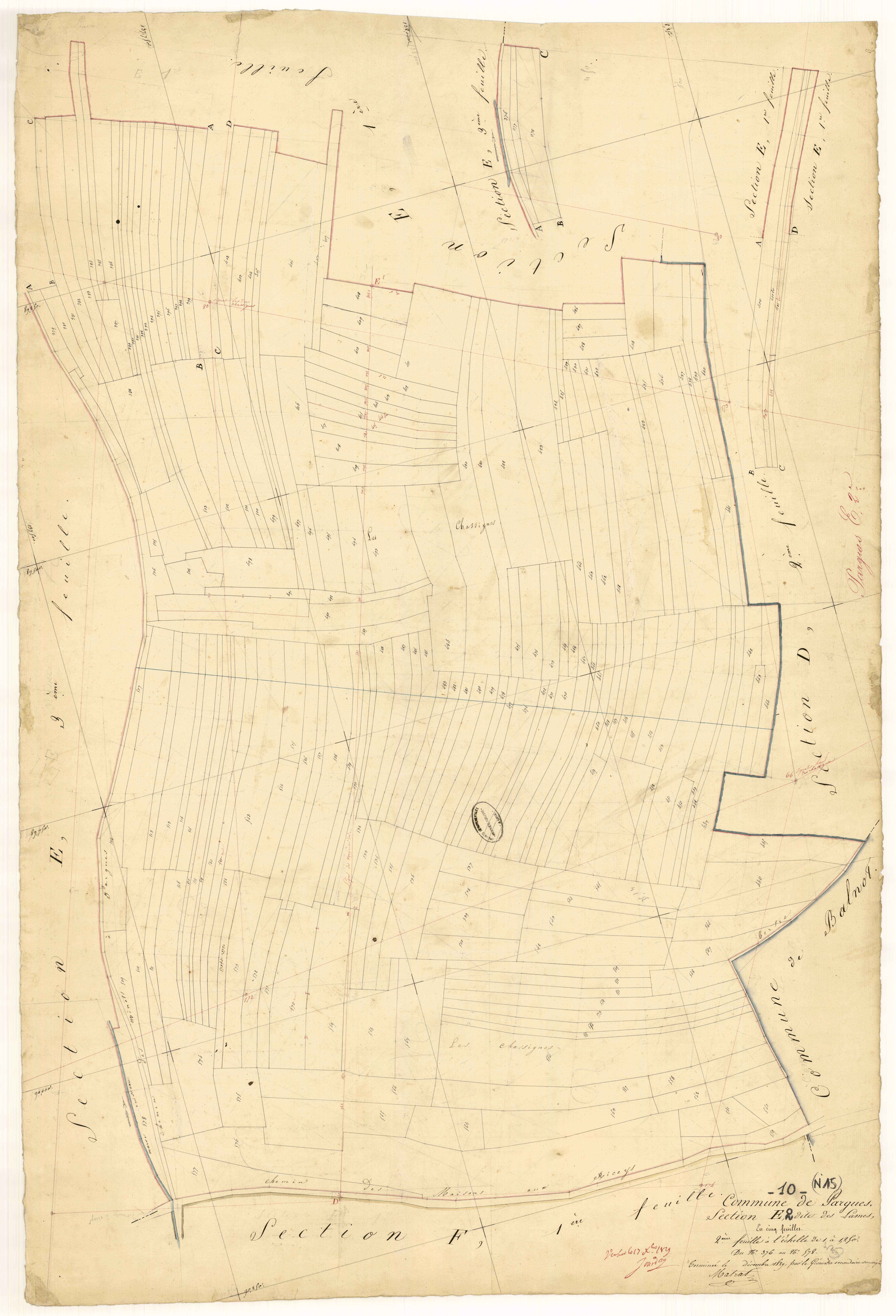 Pargues, section E dite des Lames, feuille n° 2, parcelles n° 376-578