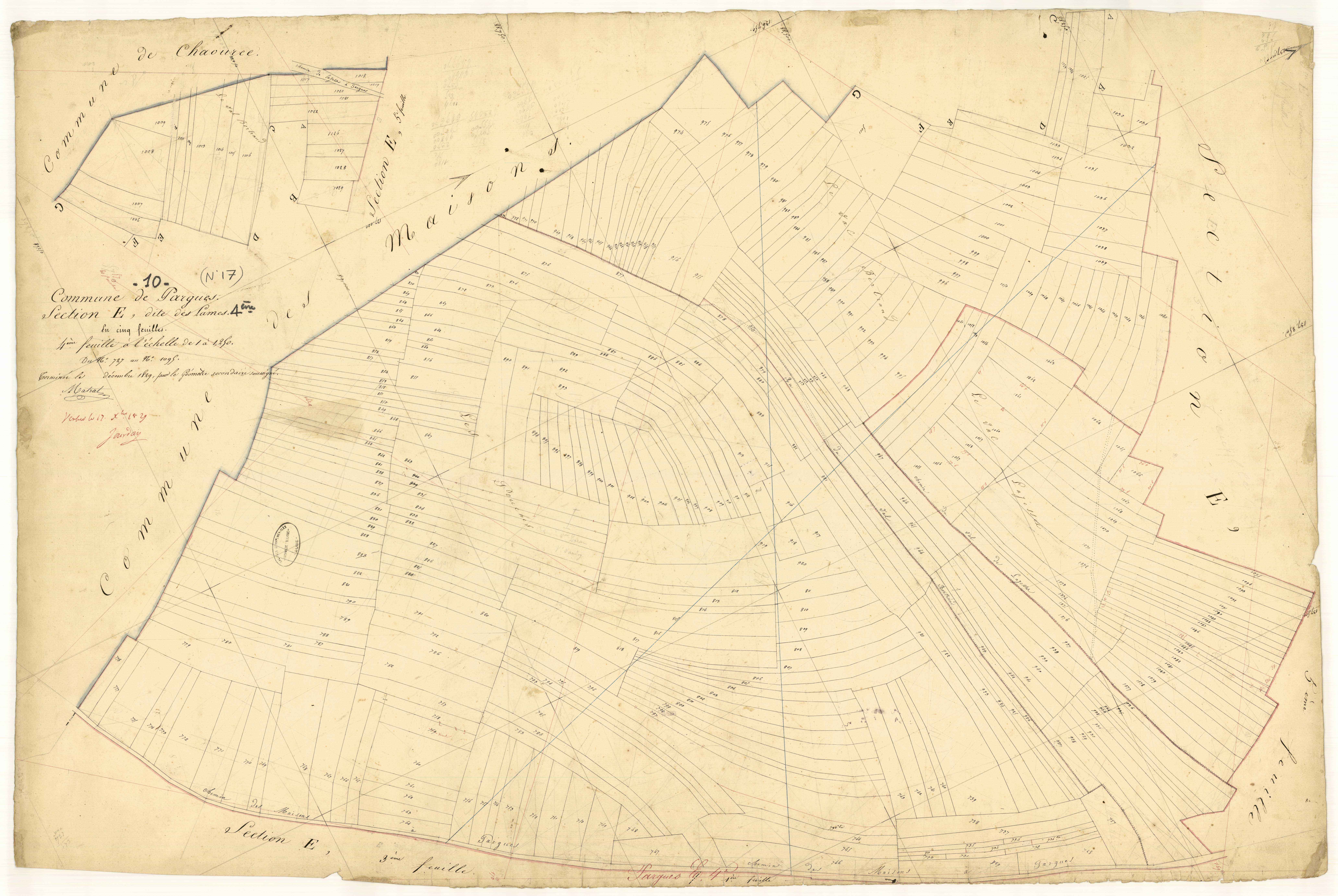 Pargues, section E dite des Lames, feuille n° 4, parcelles n° 727-1095