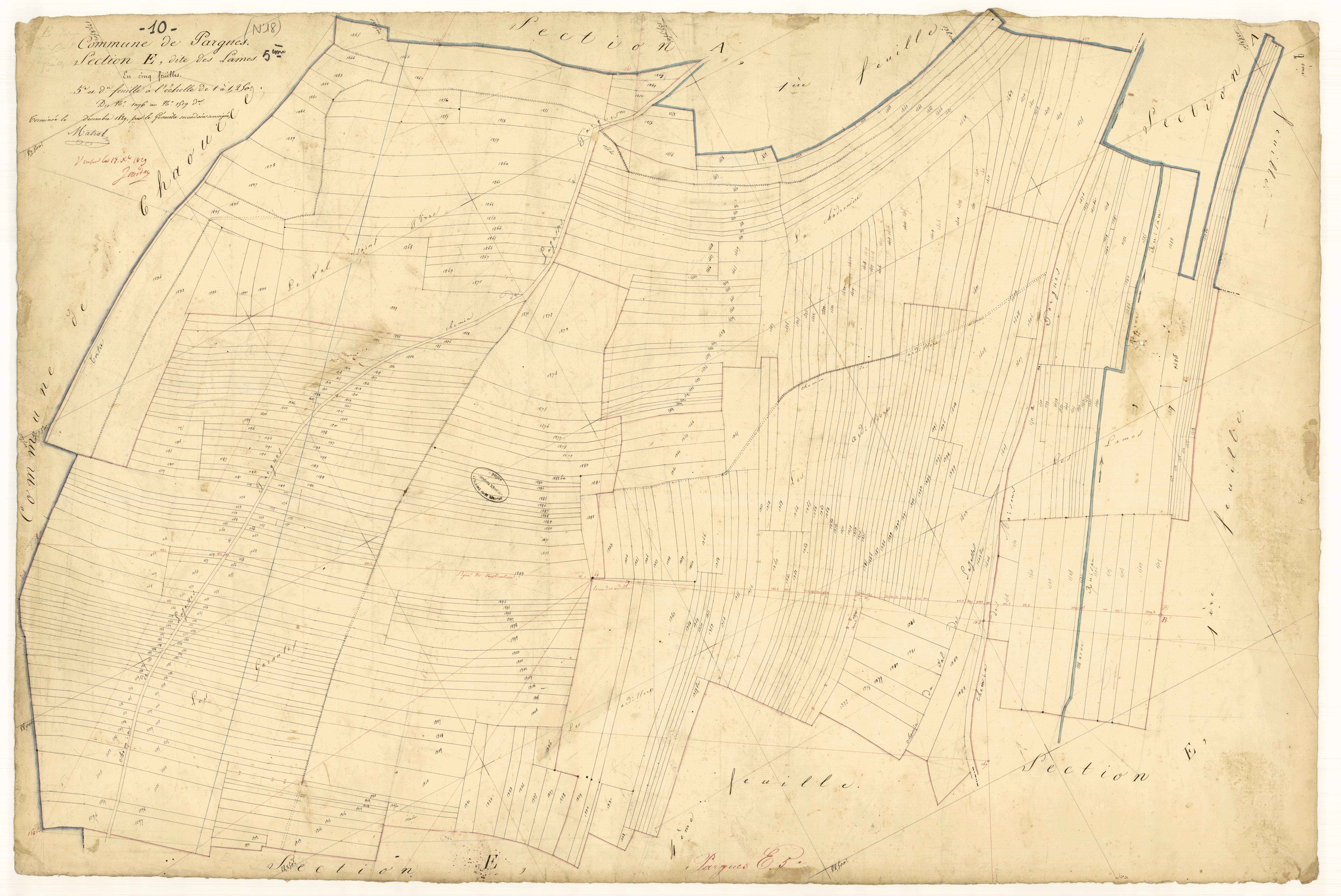 Pargues, section E dite des Lames, feuille n° 5, parcelles n° 1096-1519