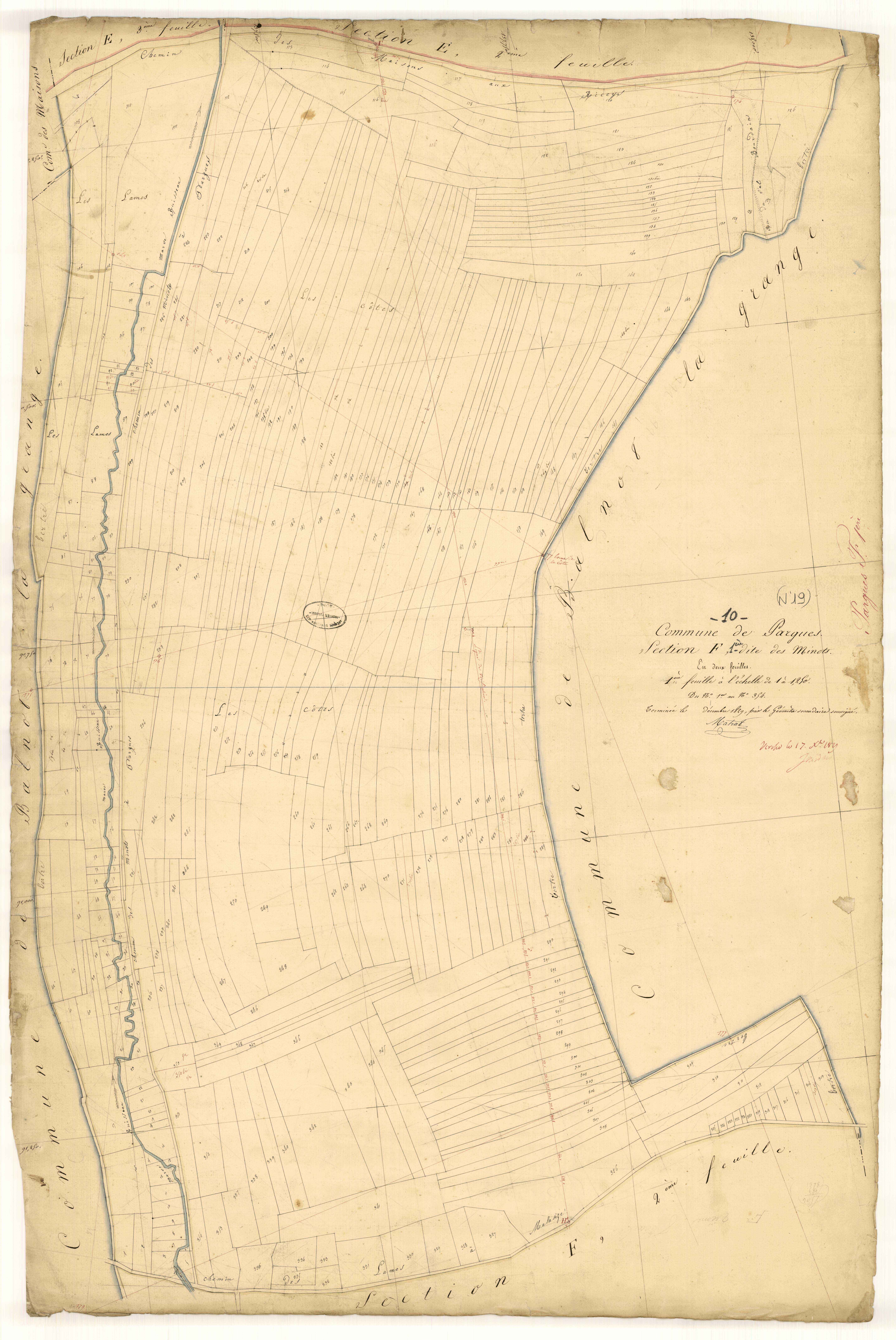 Pargues, section F dite des Minots, feuille n° 1, parcelles n° 1-354