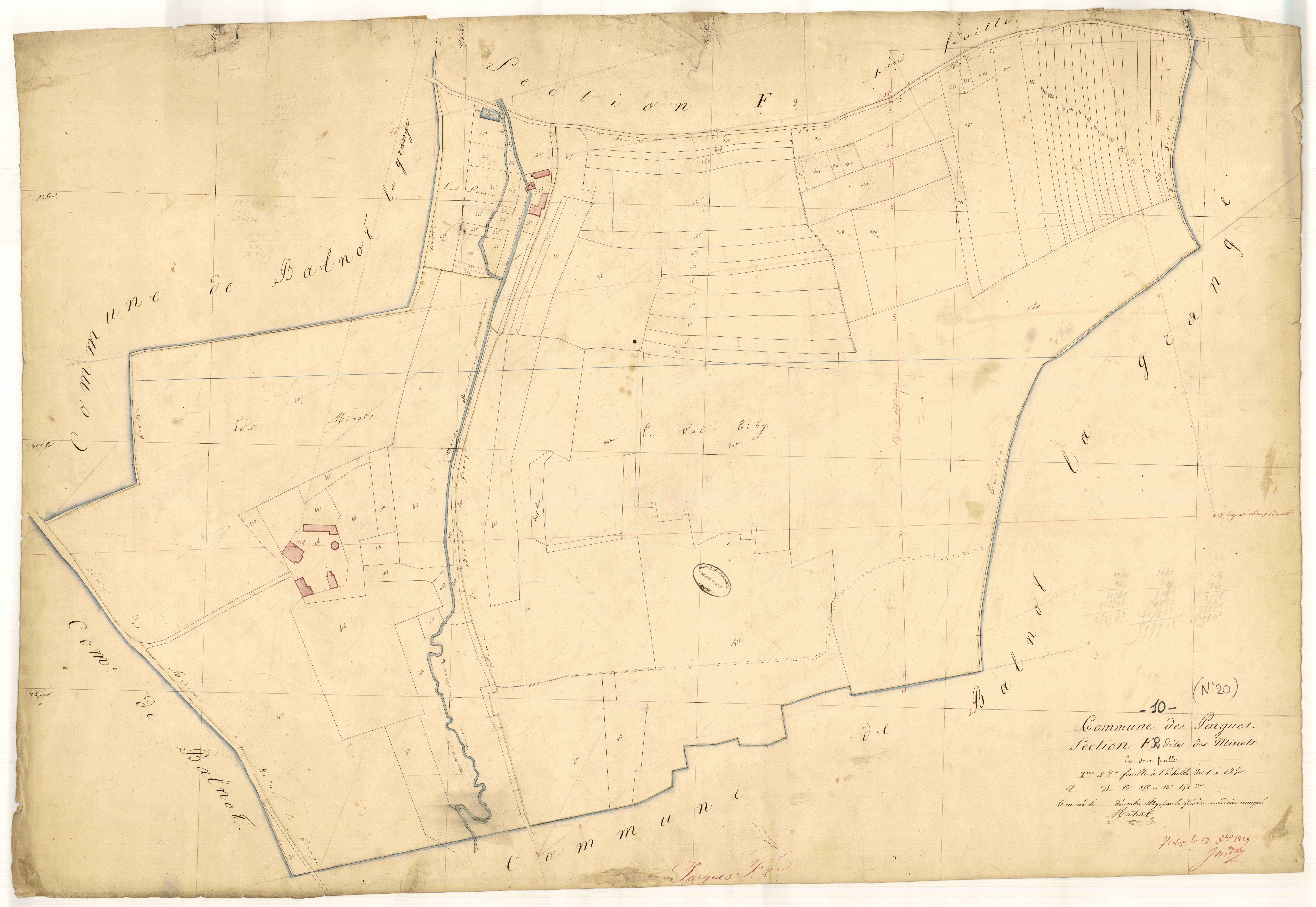 Pargues, section F dite des Minots, feuille n° 2, parcelles n° 355-452