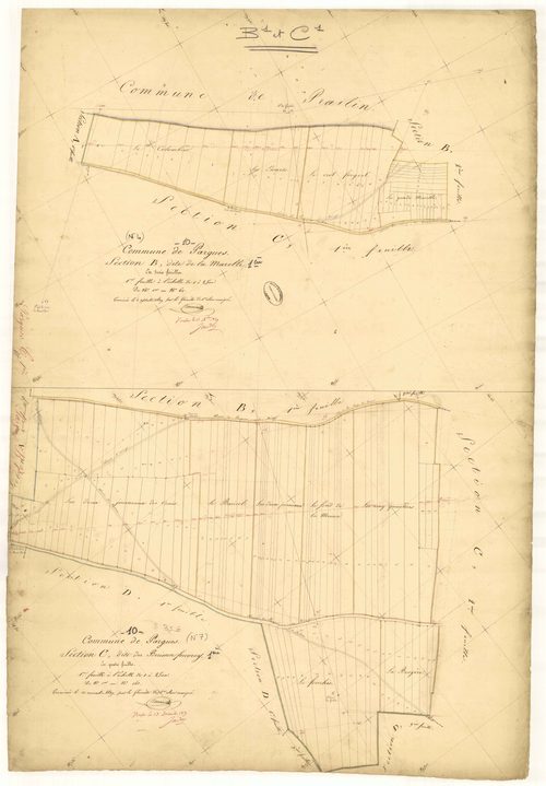 Pargues, section B dite de la Marelle, feuille n° 1, parcelles n° 1-60 et section C dite du buisson Feuvrey, feuille n° 1, parcelles n°1-141