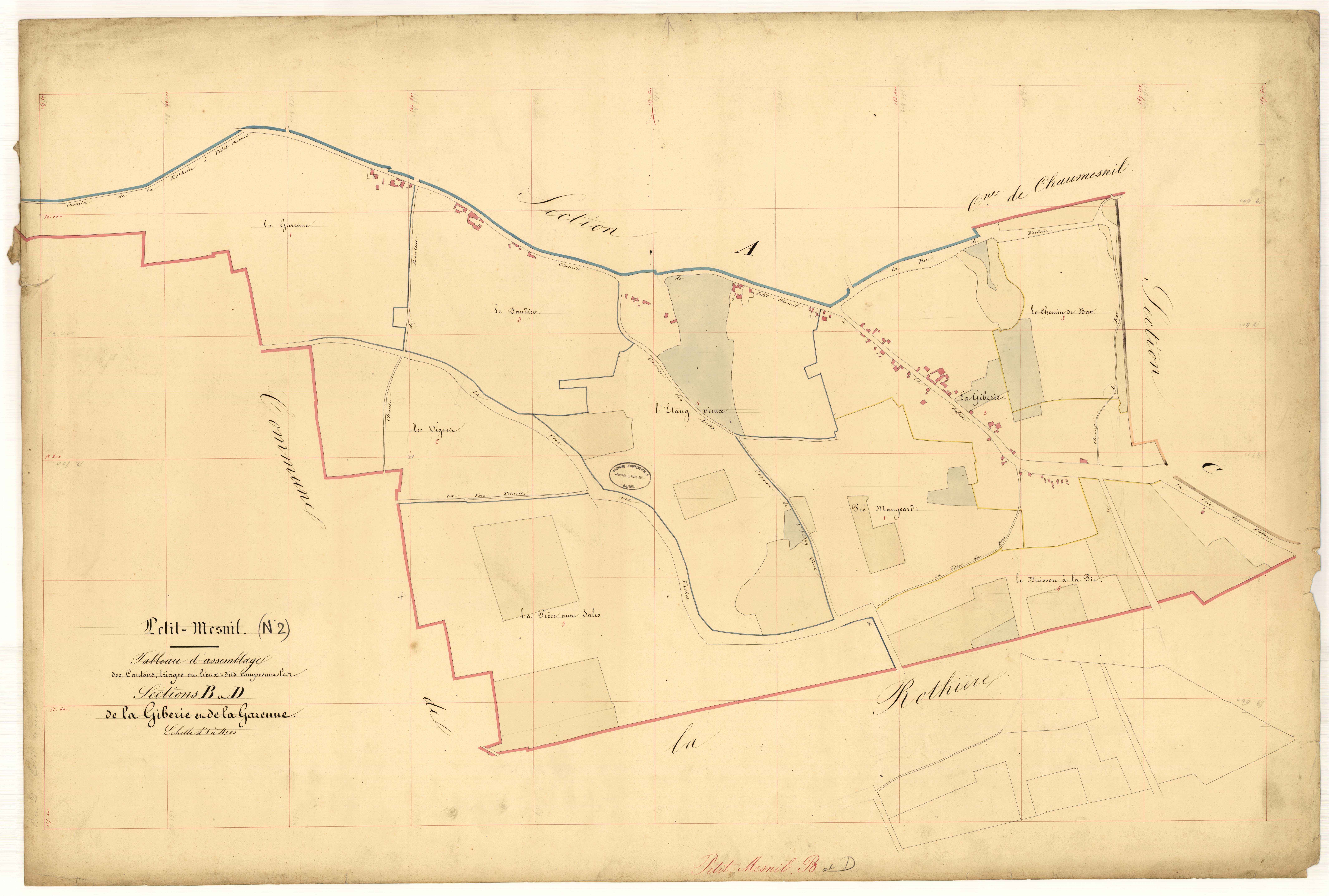 Petit-Mesnil, tableau d'assemblage section B et D dite de la Giberie et de la Garenne