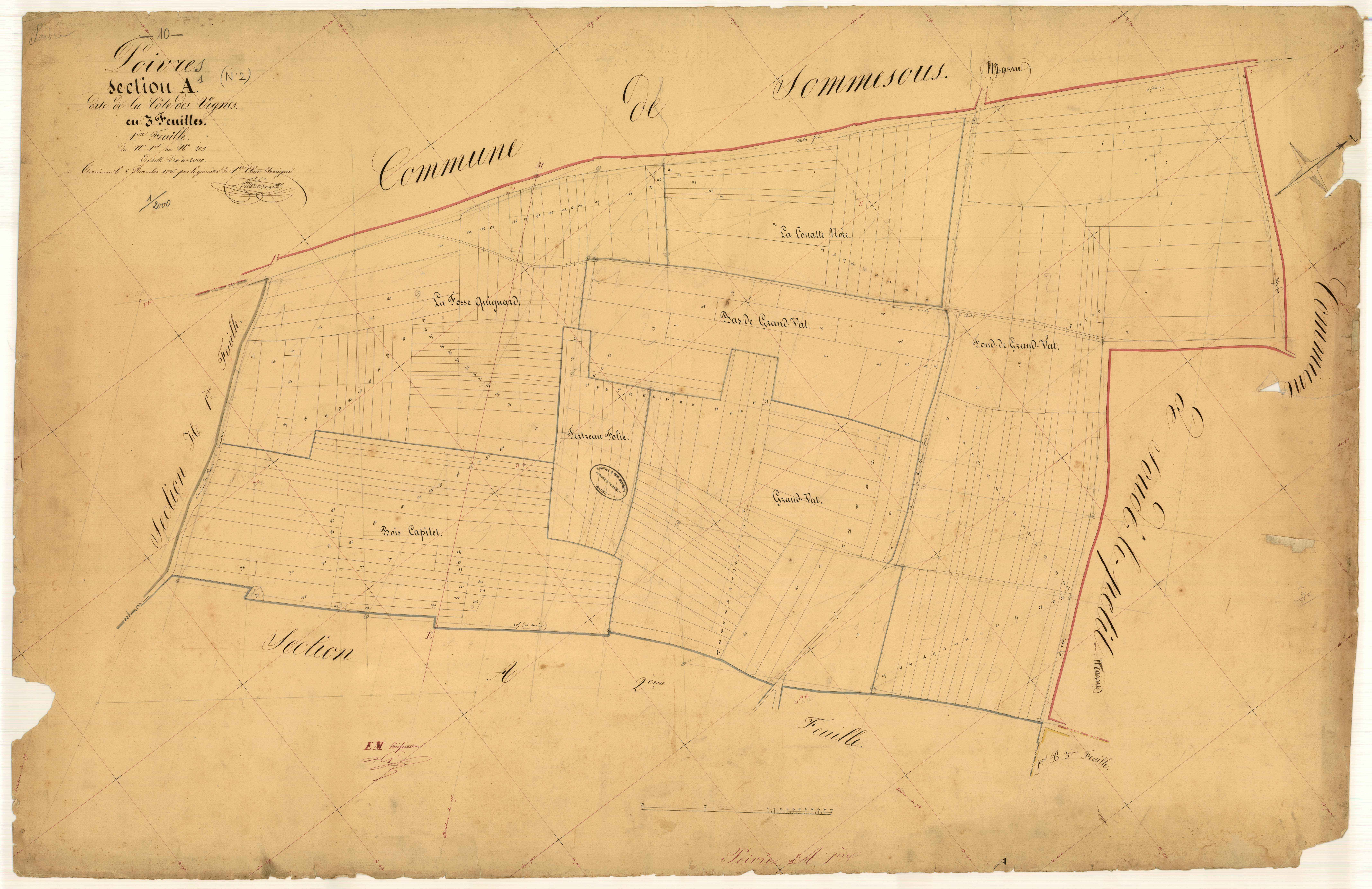 Poivres, section A dite de la côte des vignes, feuille n° 1, parcelles n° 1-205