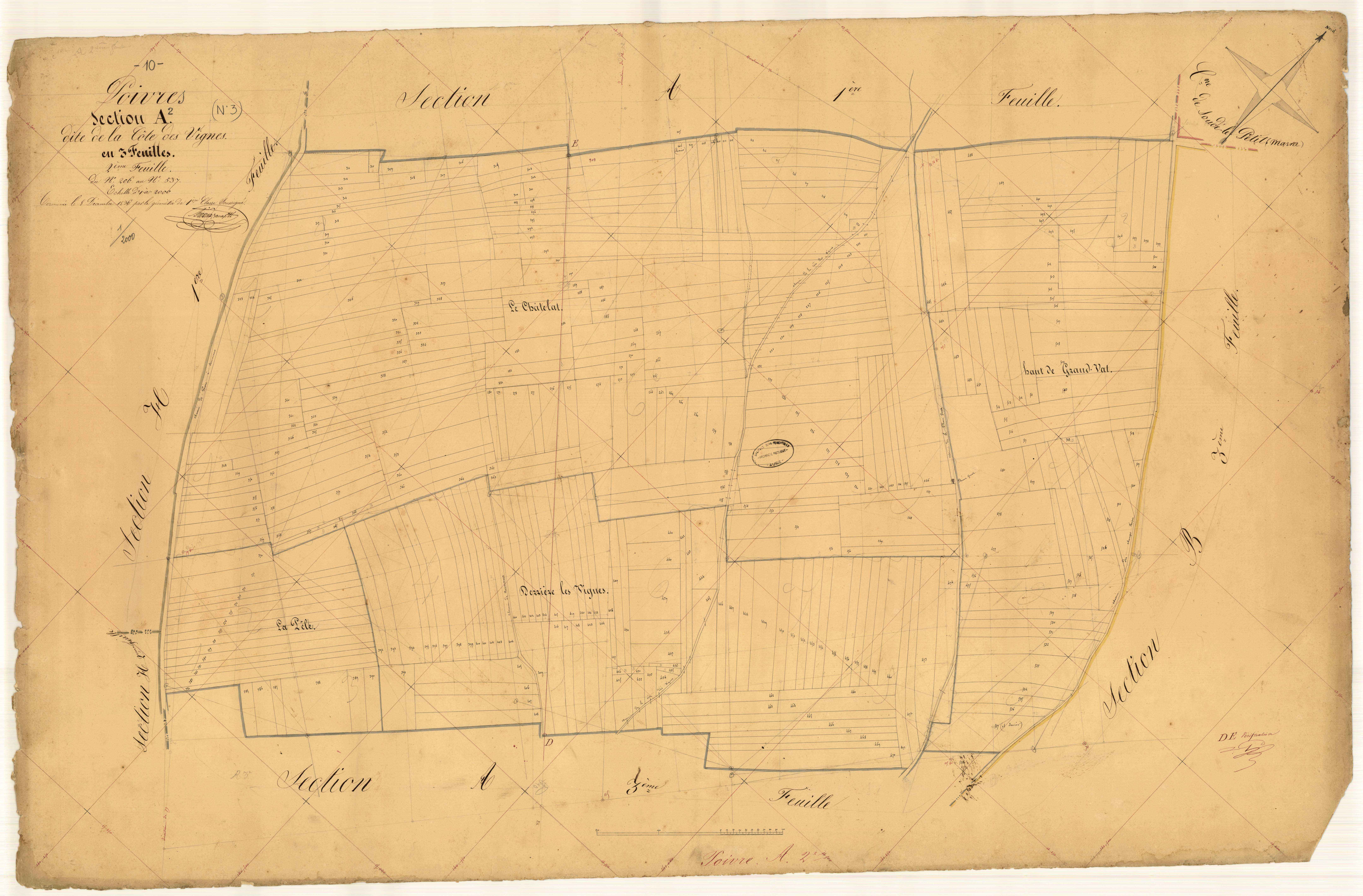Poivres, section A dite de la côte des vignes, feuille n° 2, parcelles n° 206-537