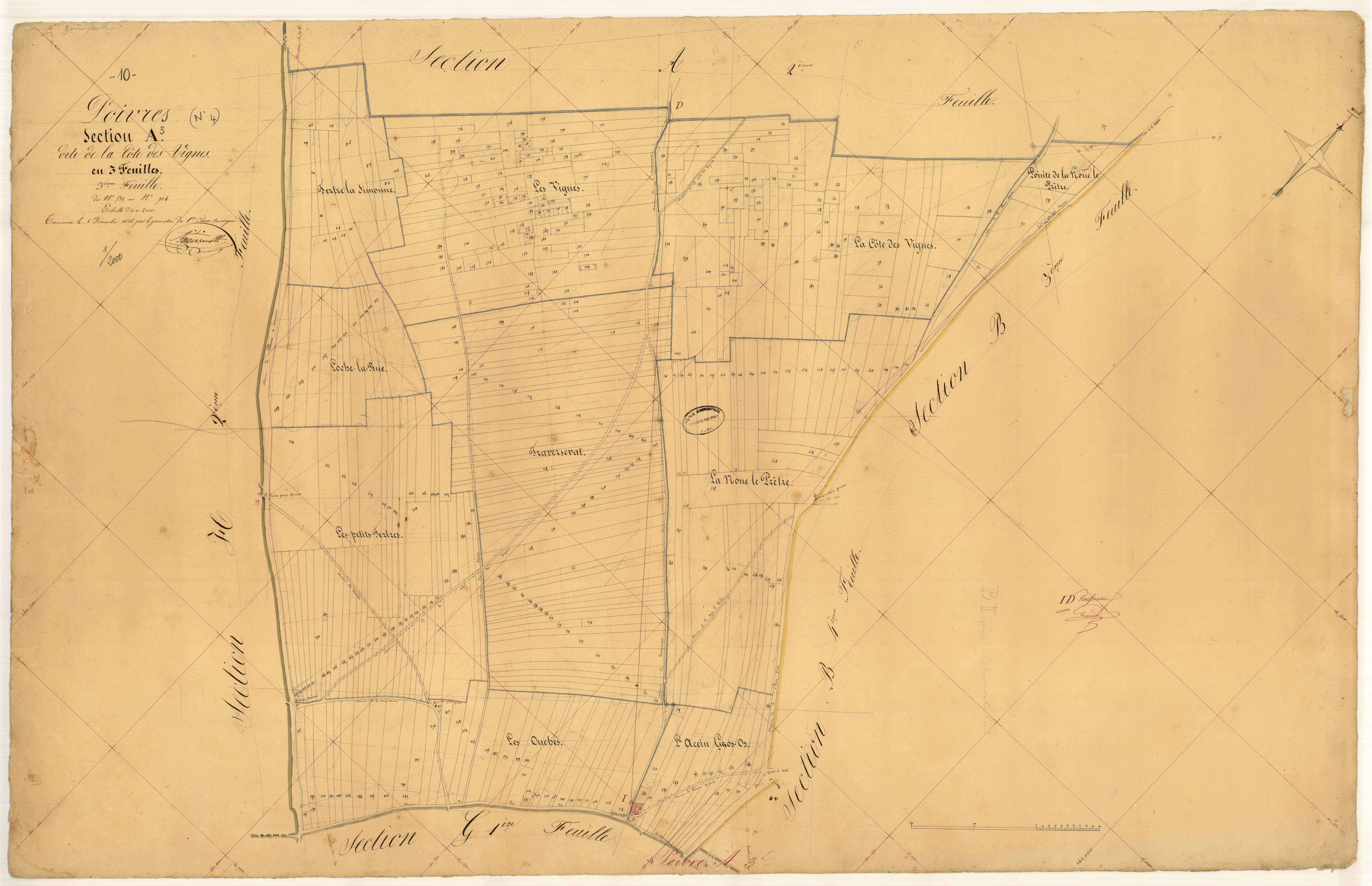 Poivres, section A dite de la côte des vignes, feuille n° 3, parcelles n° 538-914