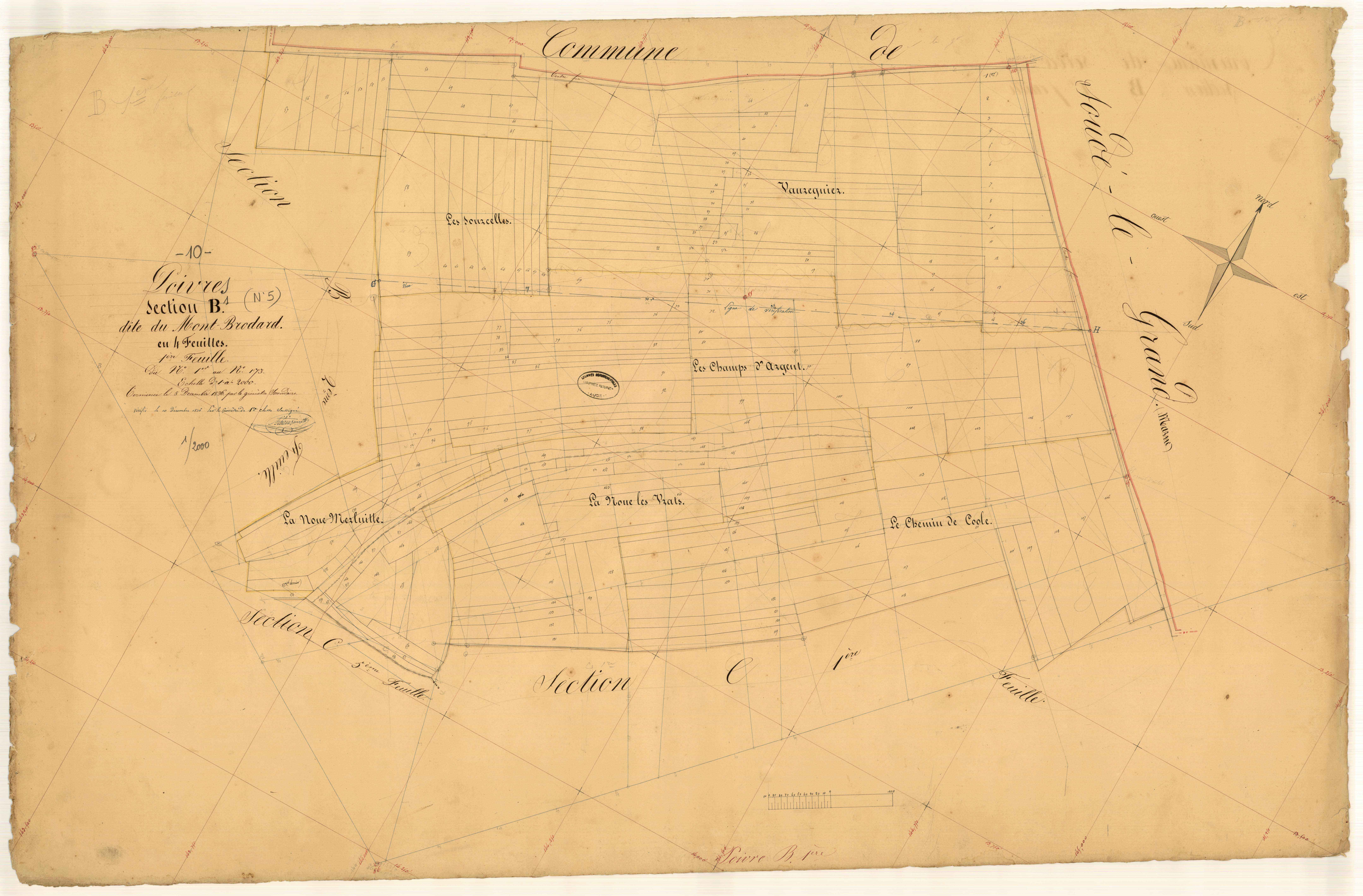 Poivres, section B dite du Mont Brodard, feuille n° 1, parcelles n° 1-173