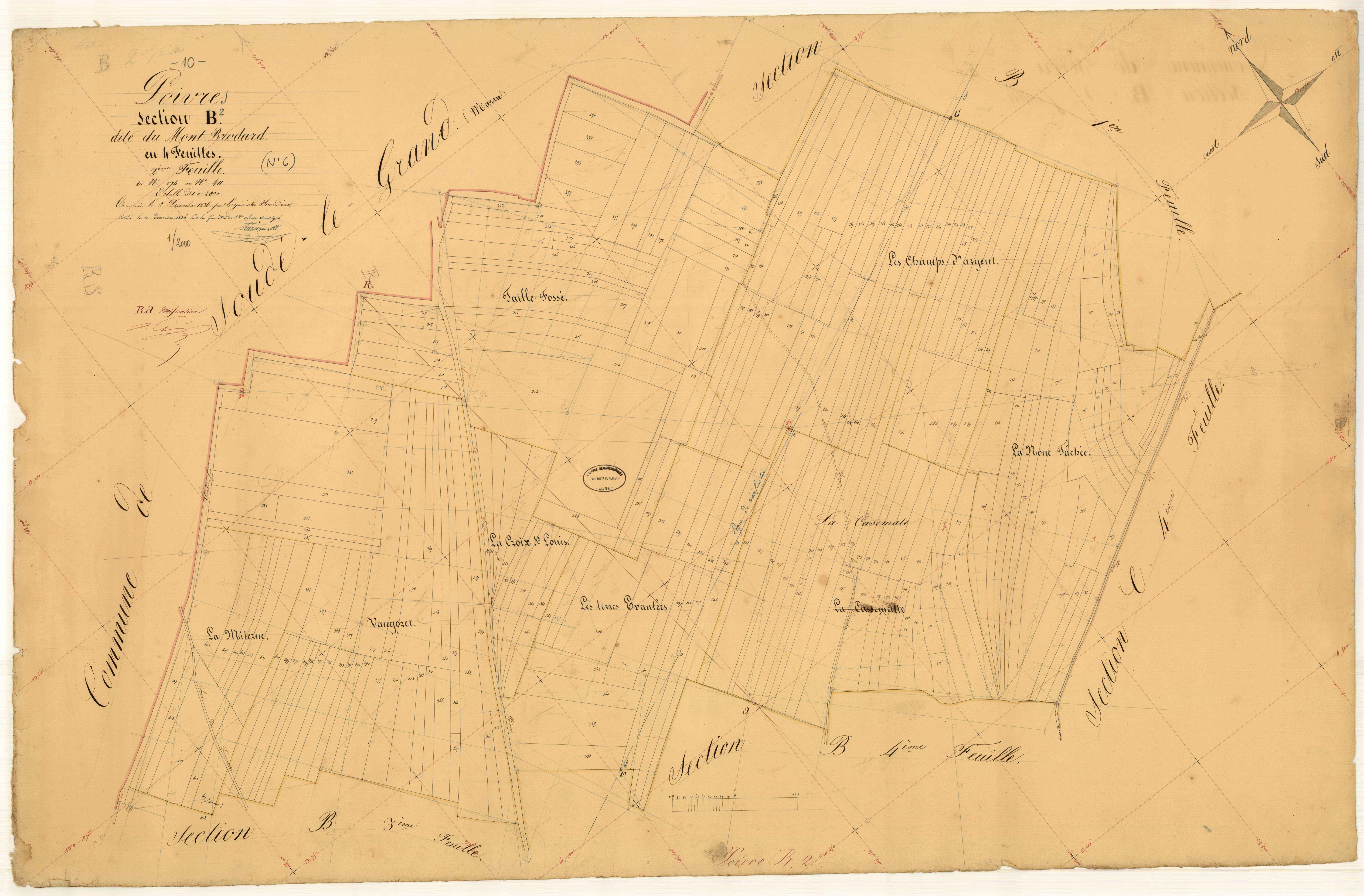 Poivres, section B dite du Mont Brodard, feuille n° 2, parcelles n° 174-411