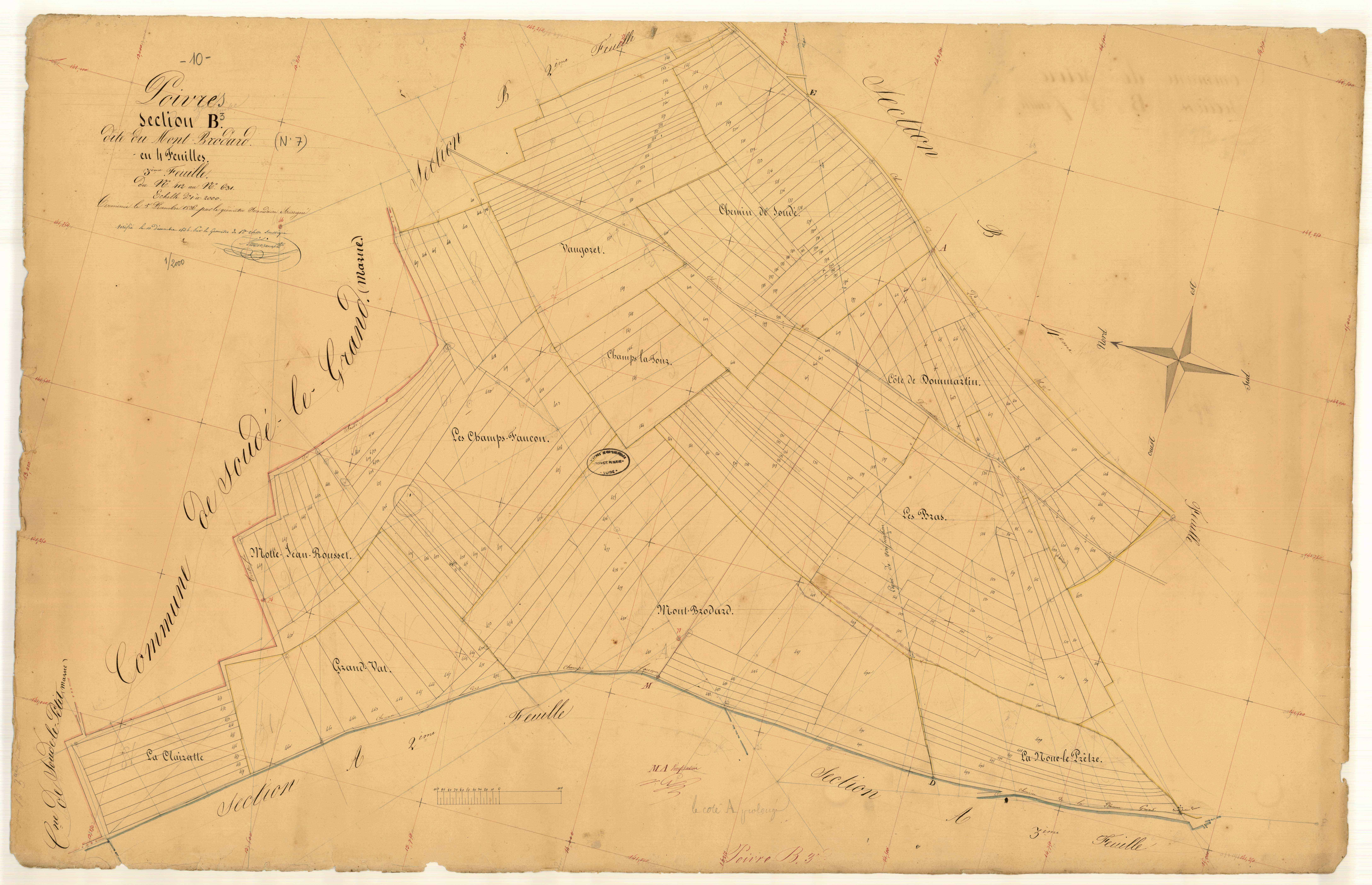 Poivres, section B dite du Mont Brodard, feuille n° 3, parcelles n° 412-631