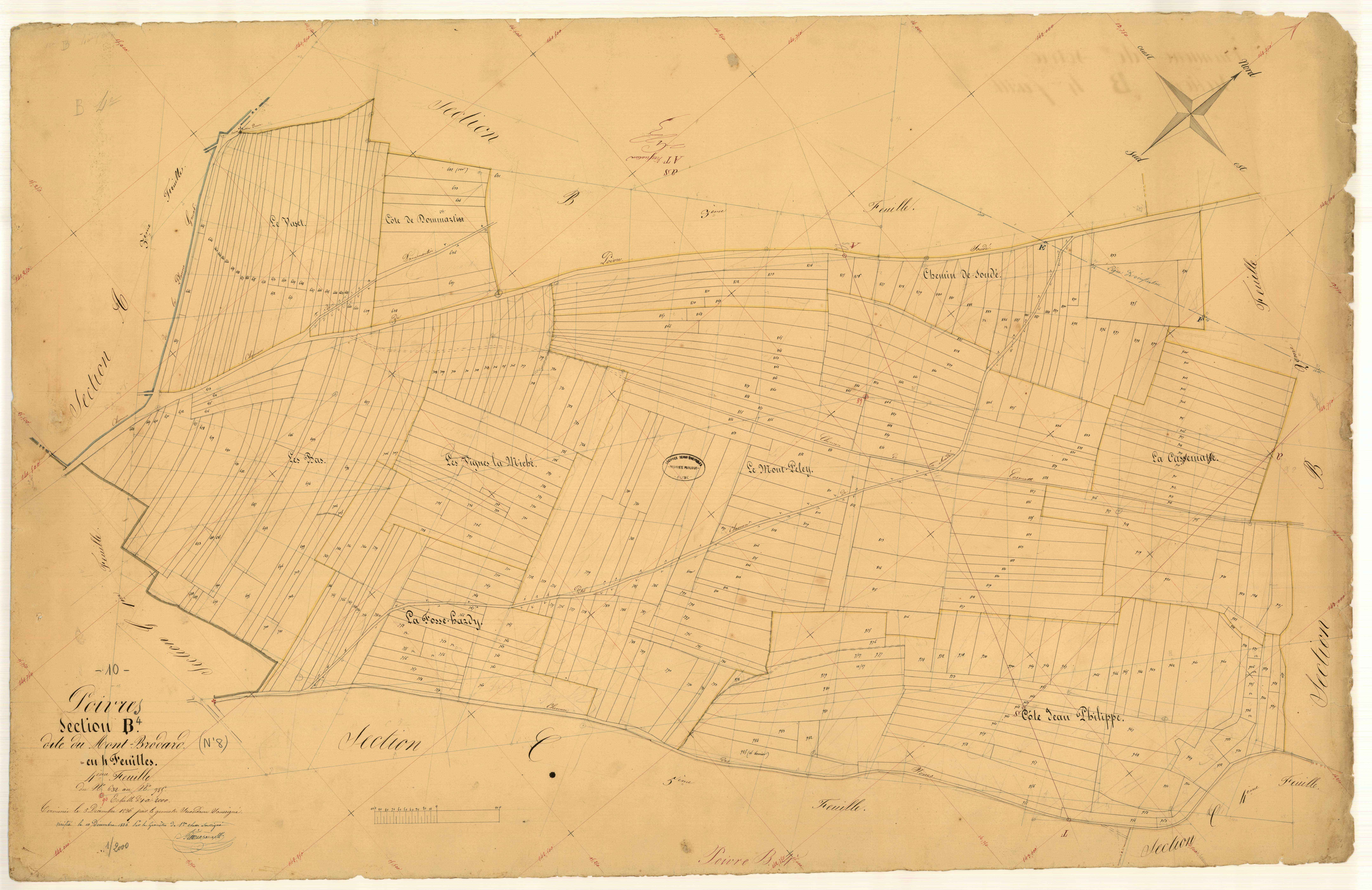 Poivres, section B dite du Mont Brodard, feuille n° 4, parcelles n° 632-985